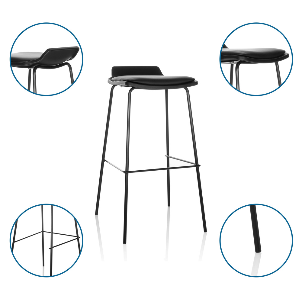 LONSO 10 Sgabello Ecopelle Metallo Nero