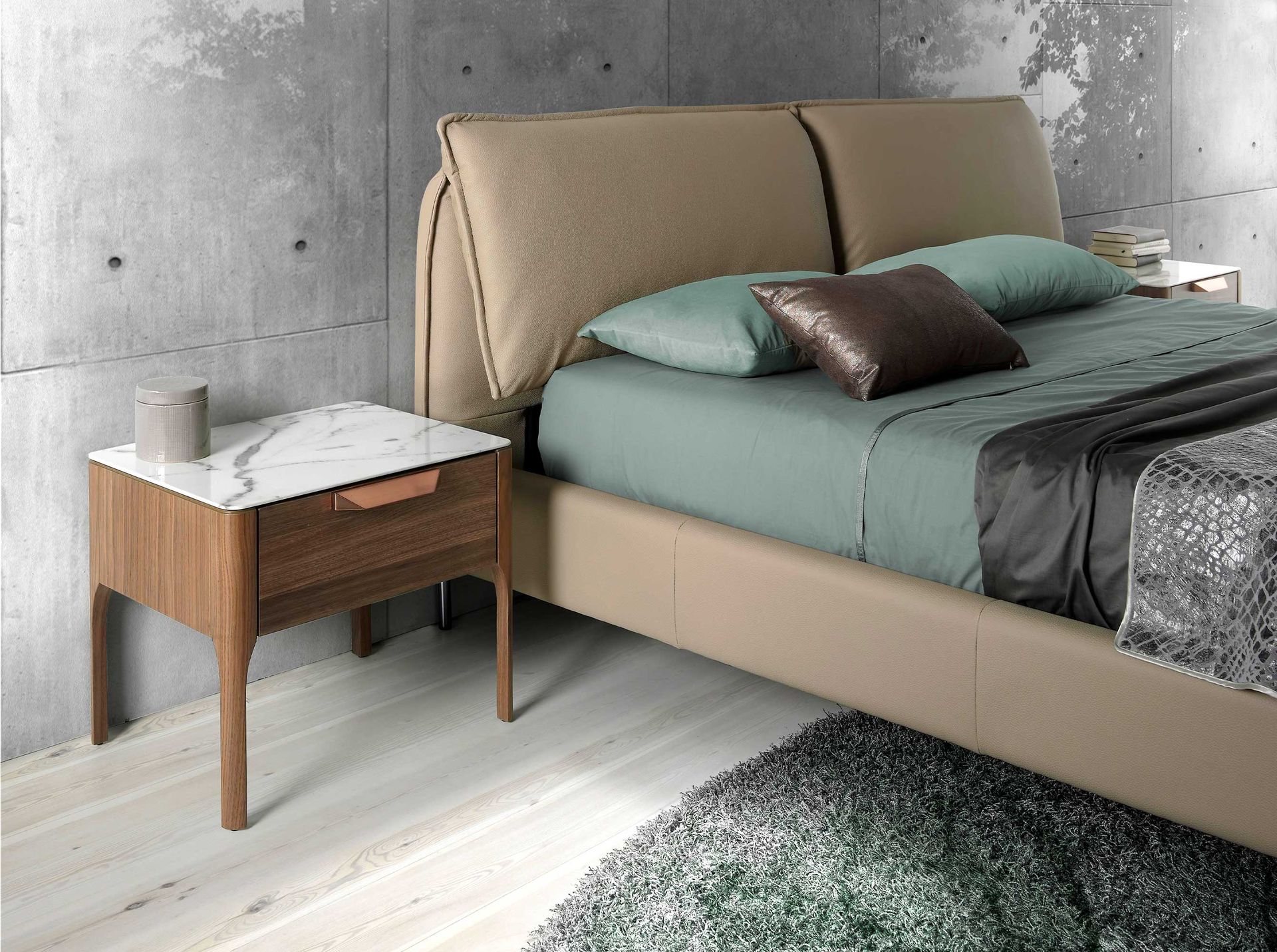 Side table in marble look Walnut veneer