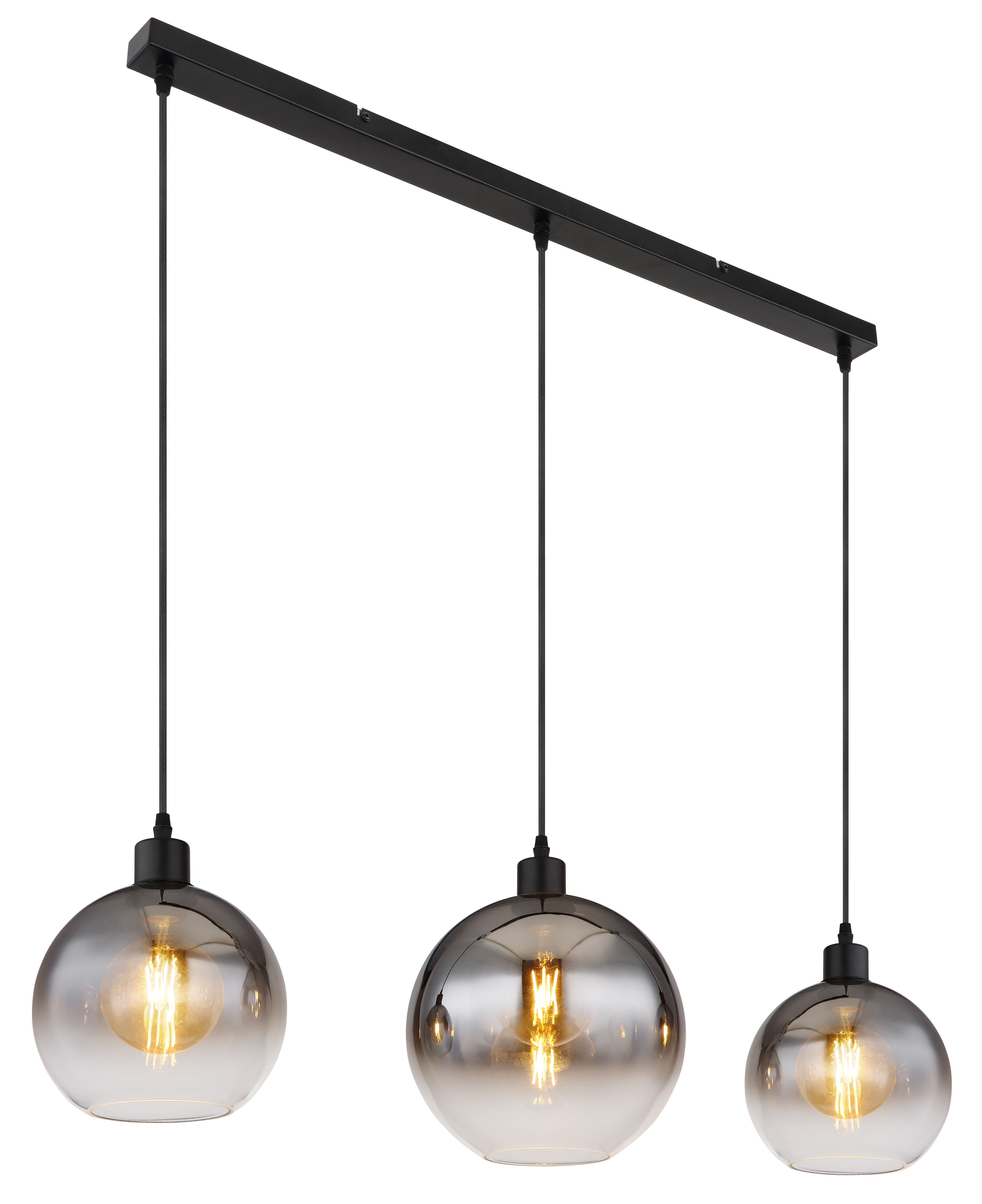 Pendelleuchte Newcastle 3-Flammig Rauchglas Eisen 