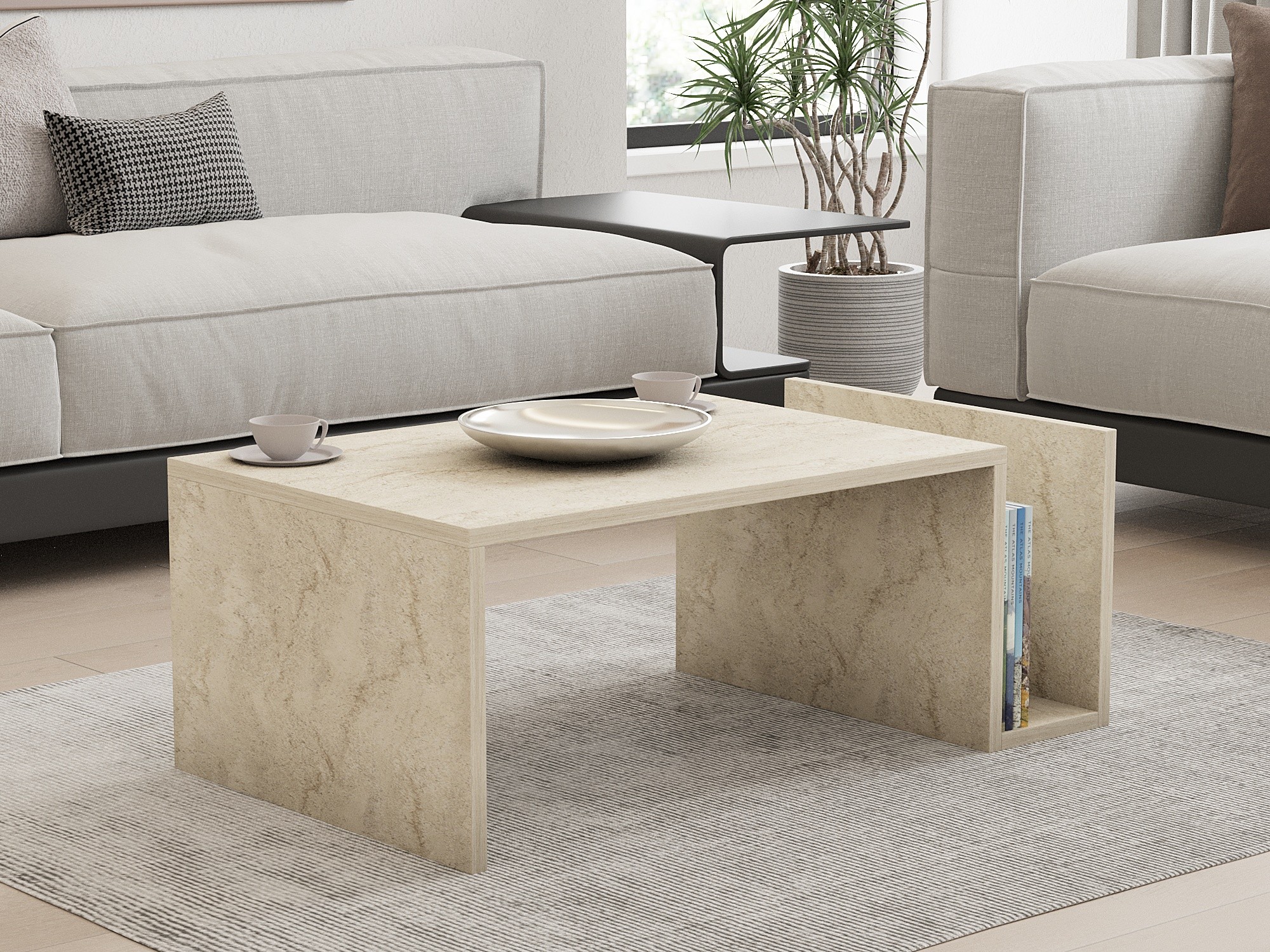 Memo Couchtisch Holz Travertine