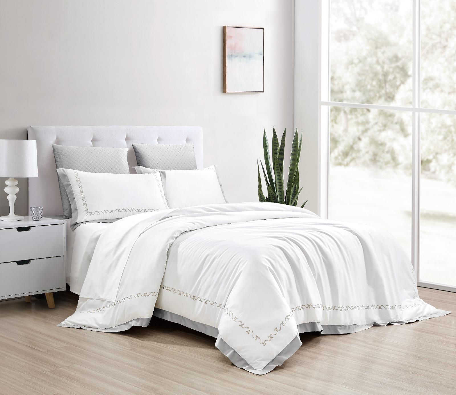 Bettwäsche-Set 6-tlg. 100% Premium-Baumwolle Weiß 220x240 cm