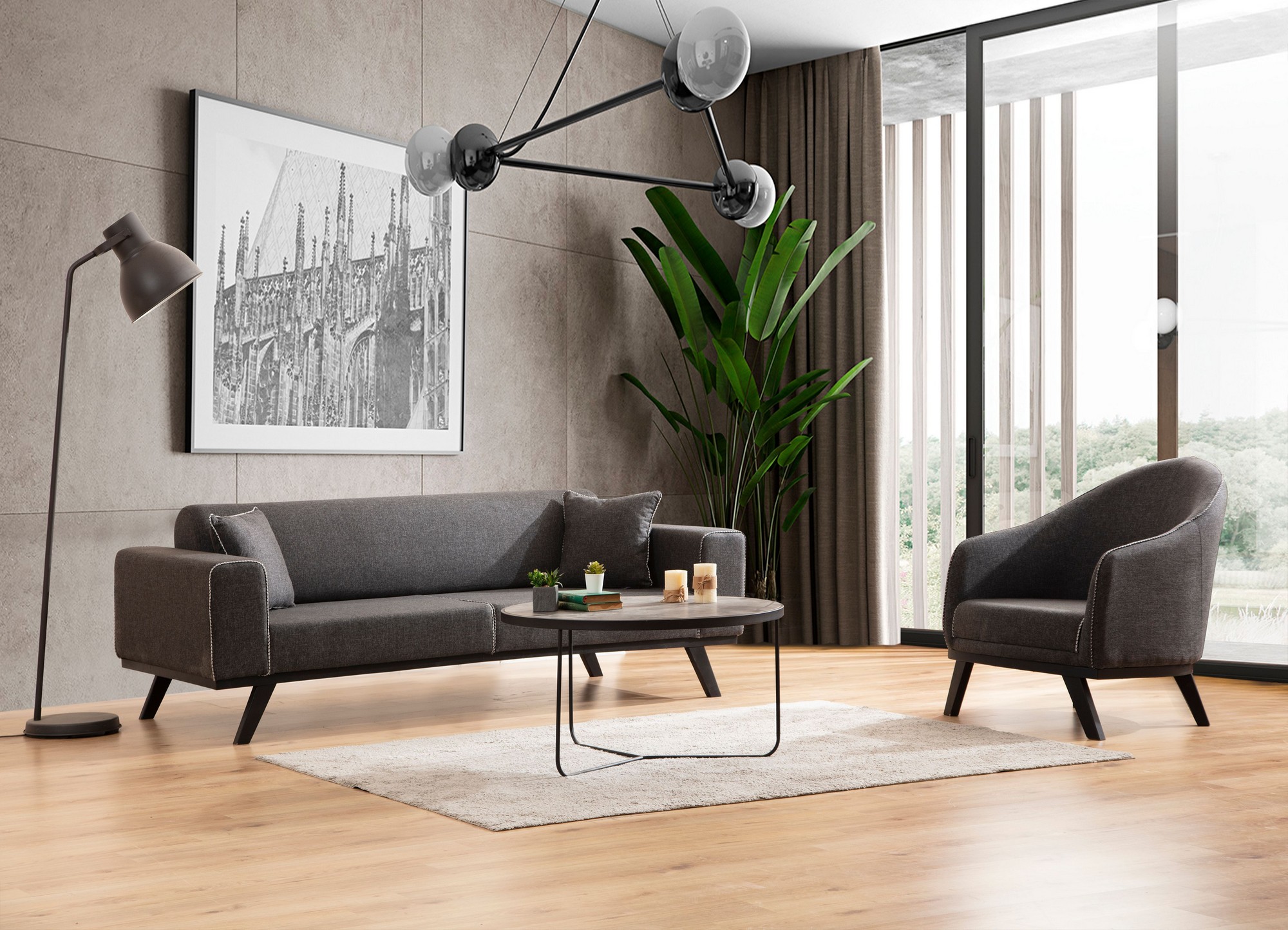 Leon divano letto 3 posti antracite