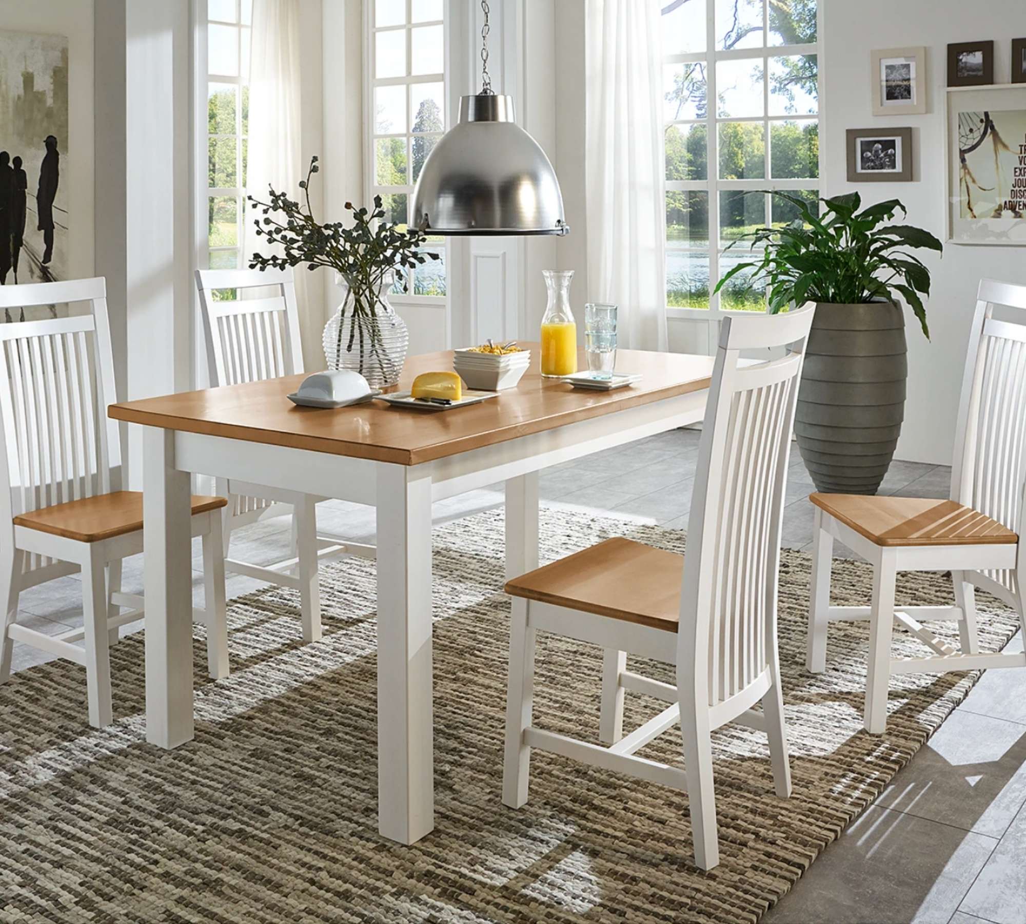 2x Esszimmerstuhl mit Landhaus-Touch Weiß/Holz