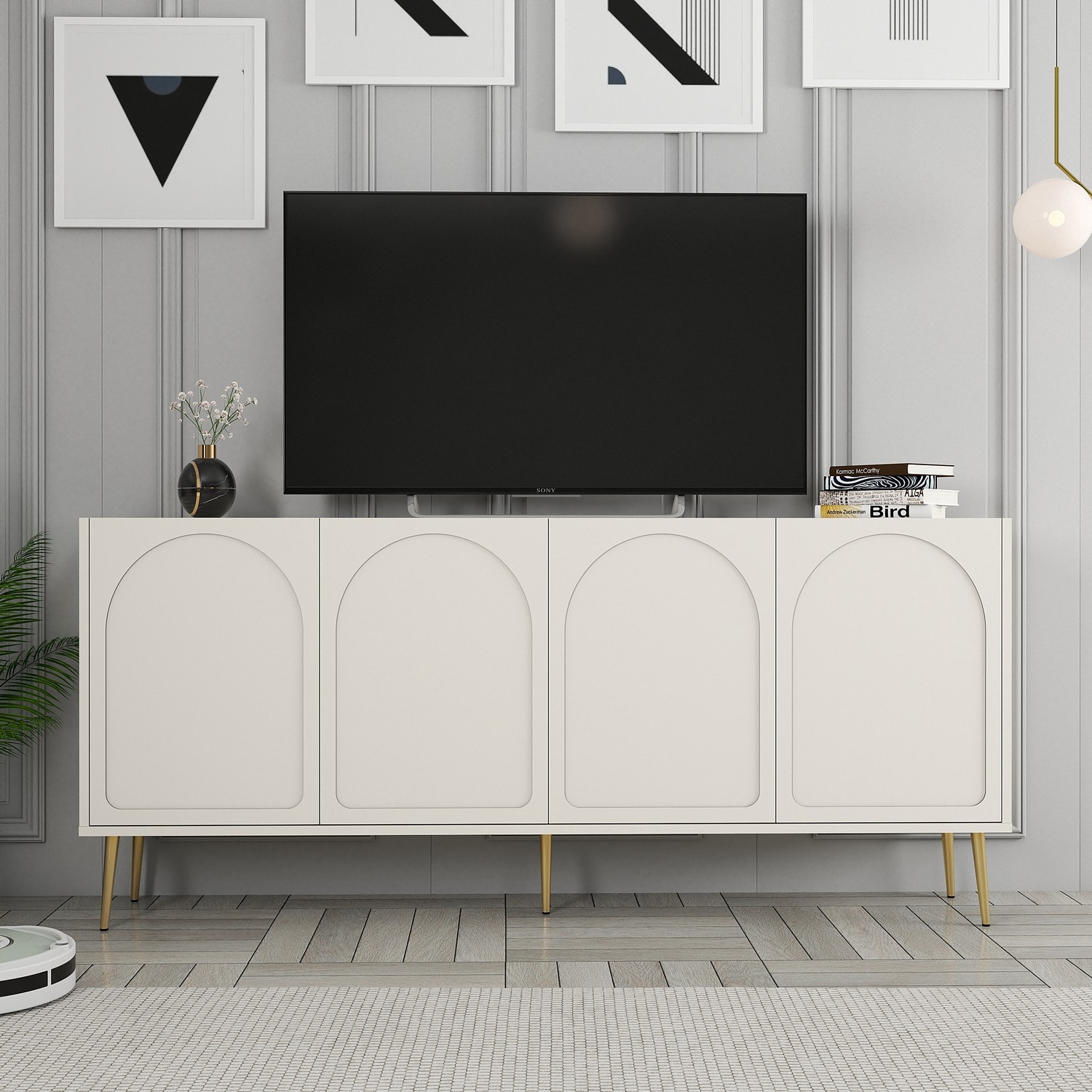 Lyon 80 Console Cream Gold Wood Veneer