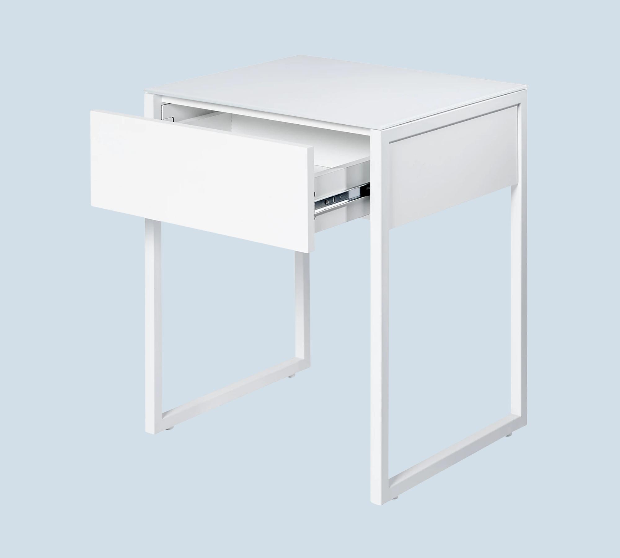 Minimalistischer Beistelltisch Glas Metall Weiß