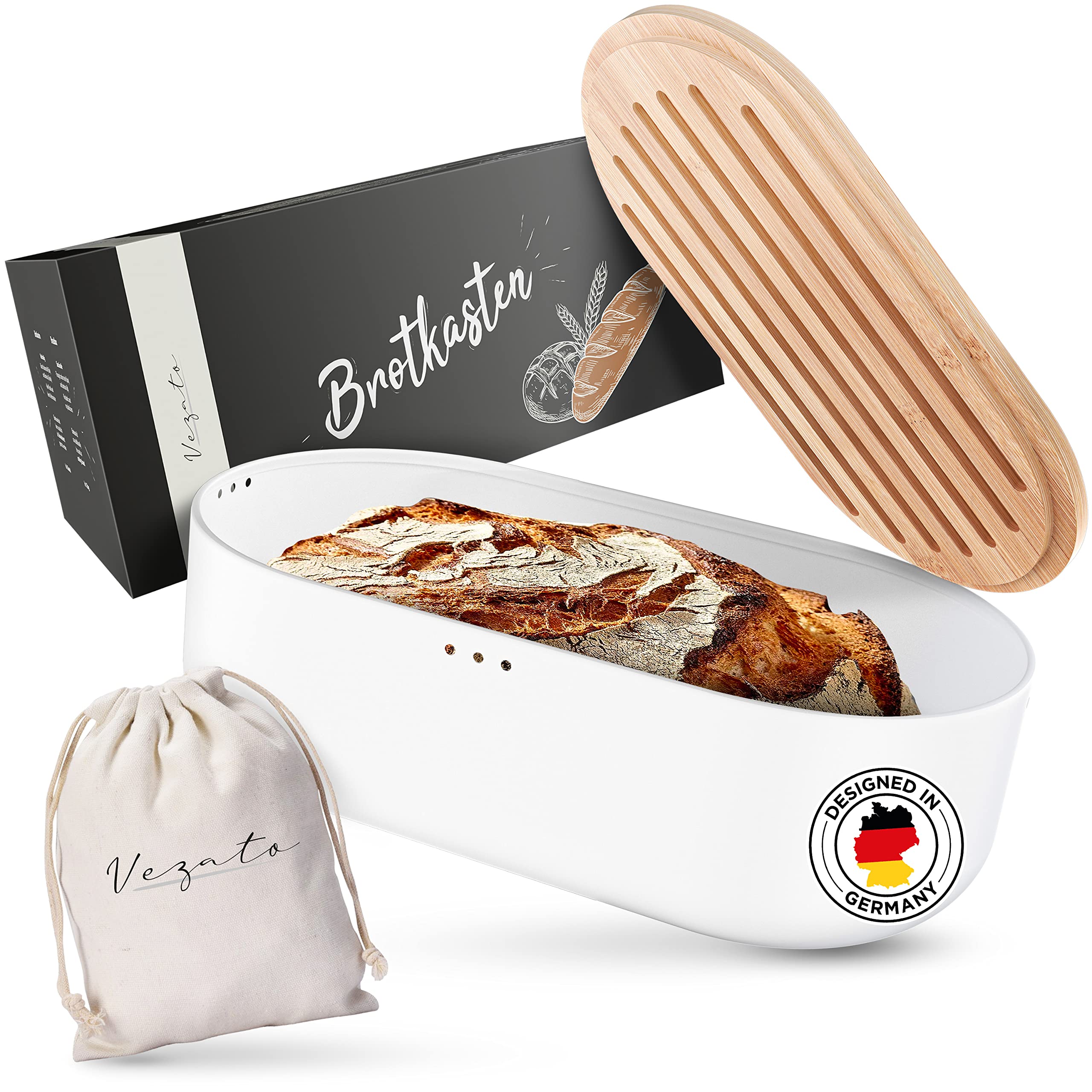 Brotbox Bambusholz Stahl Weiß