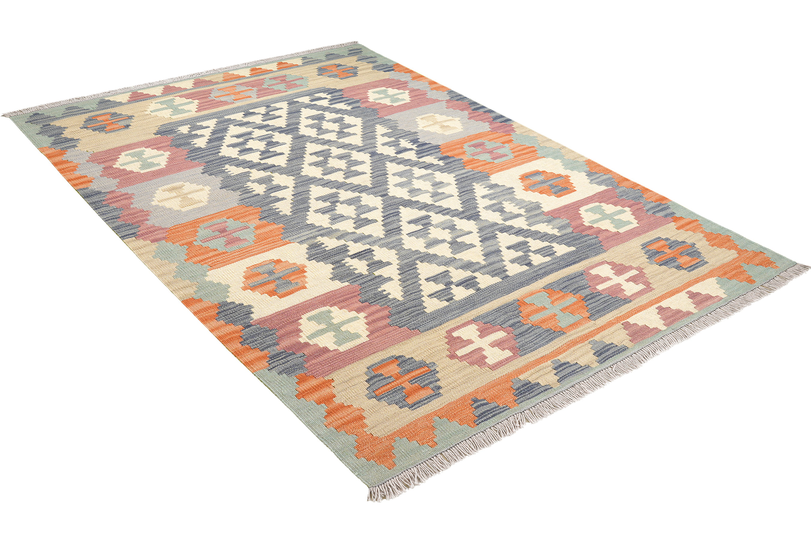 Kelim Gashgai Teppich Wolle Blau