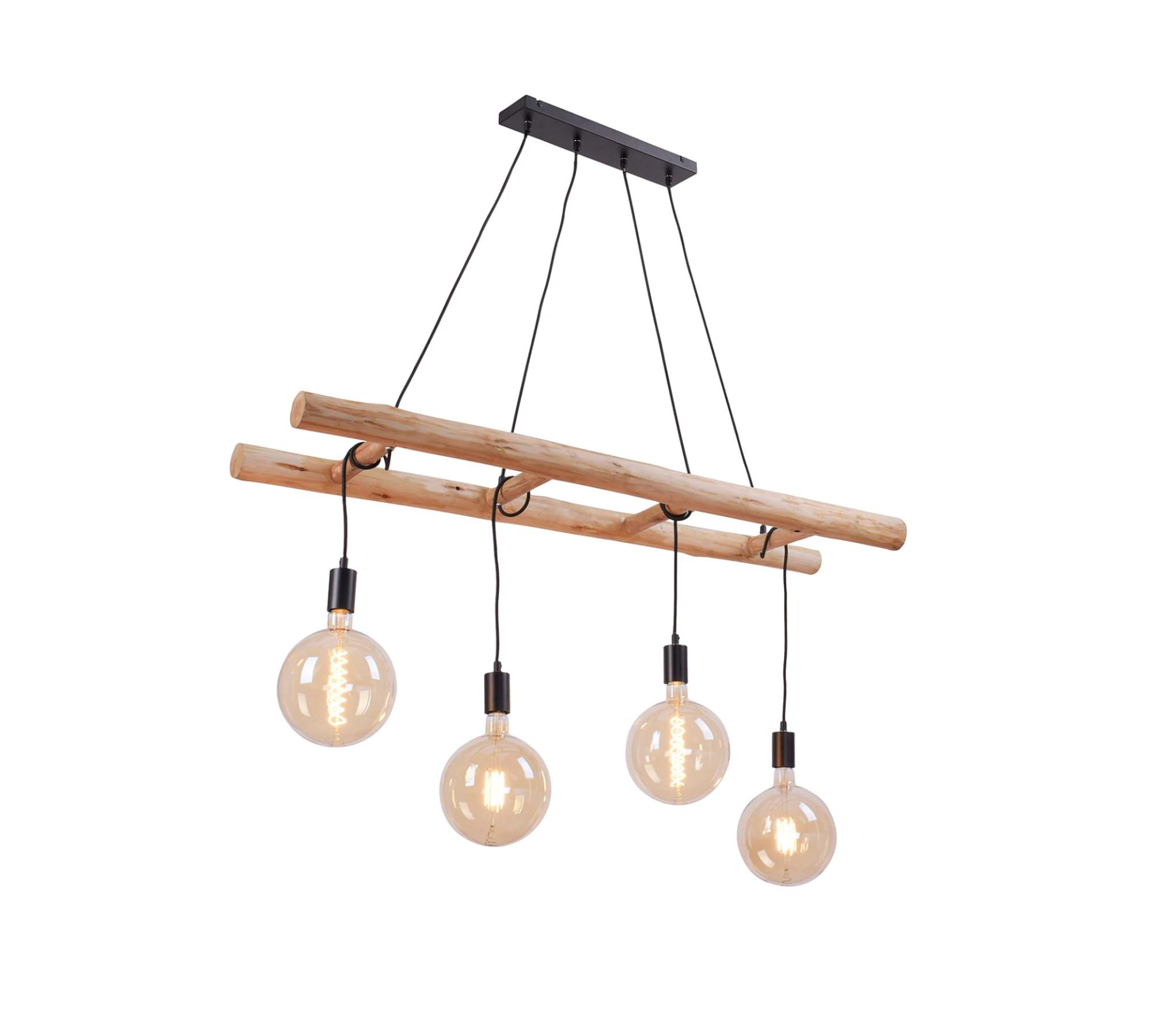 4-flammige Pendelleuchte Holz Eisen Braun