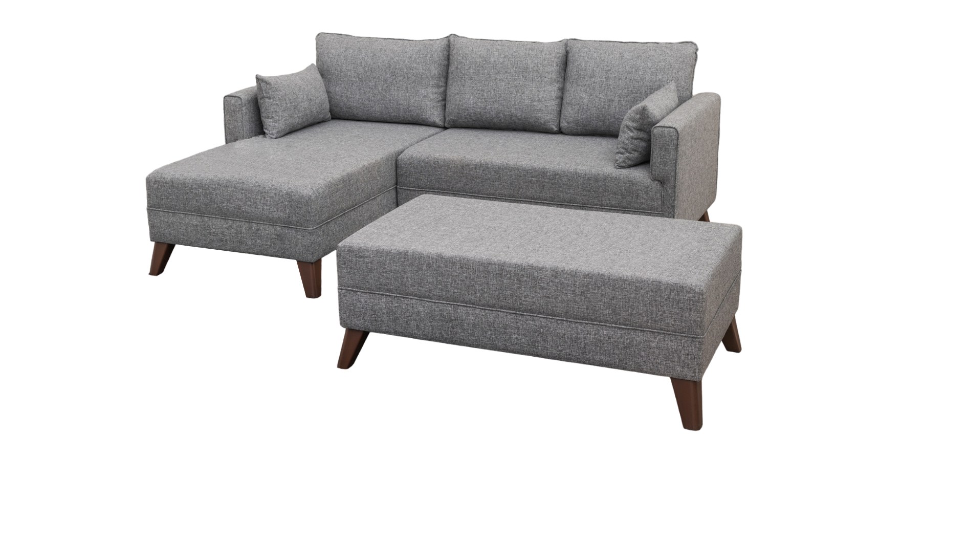 Schlafsofa Récamiere Links & Hocker Polyester Holz Grau