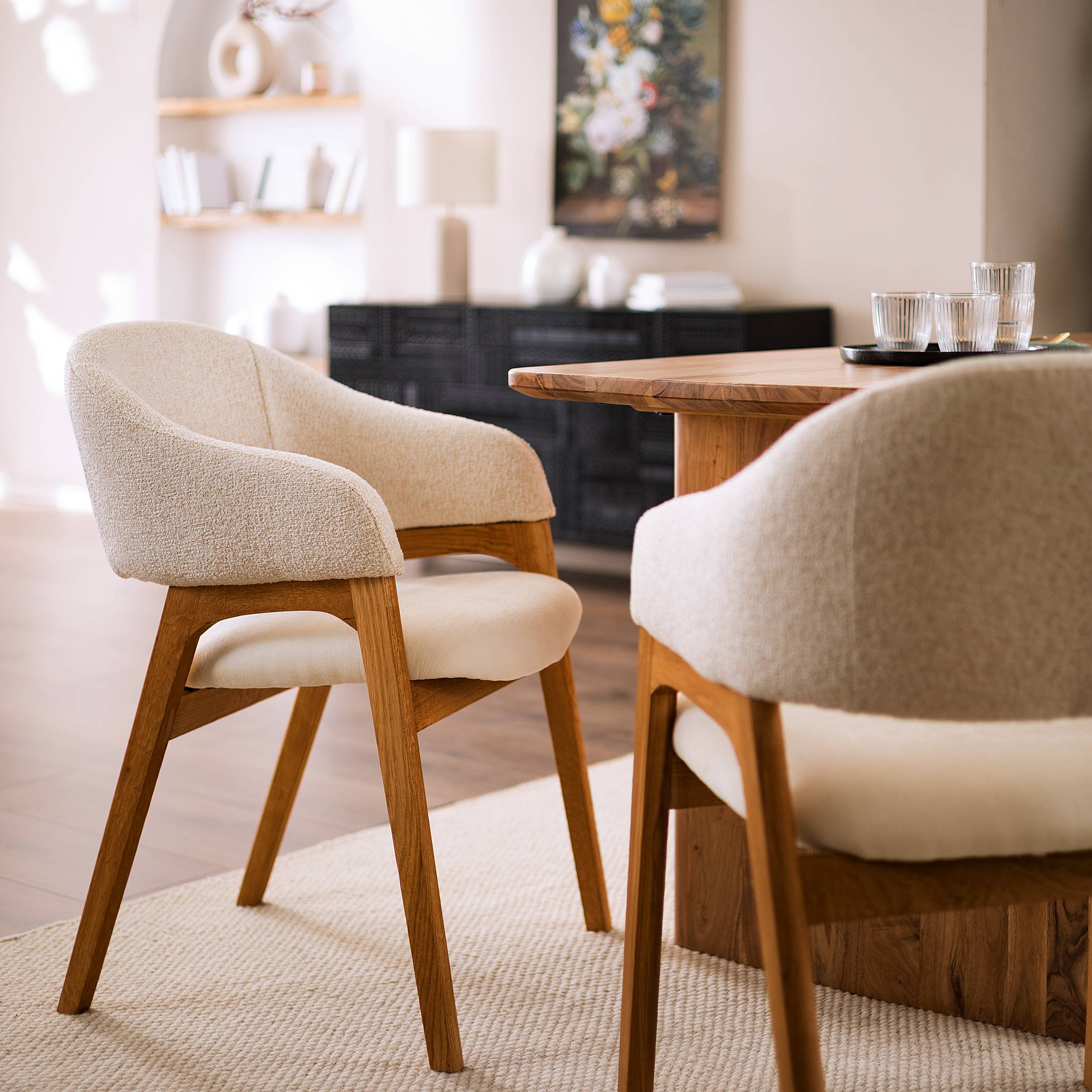 Seuter Armlehnenstuhl Microfaser Massivholz Eiche Creme