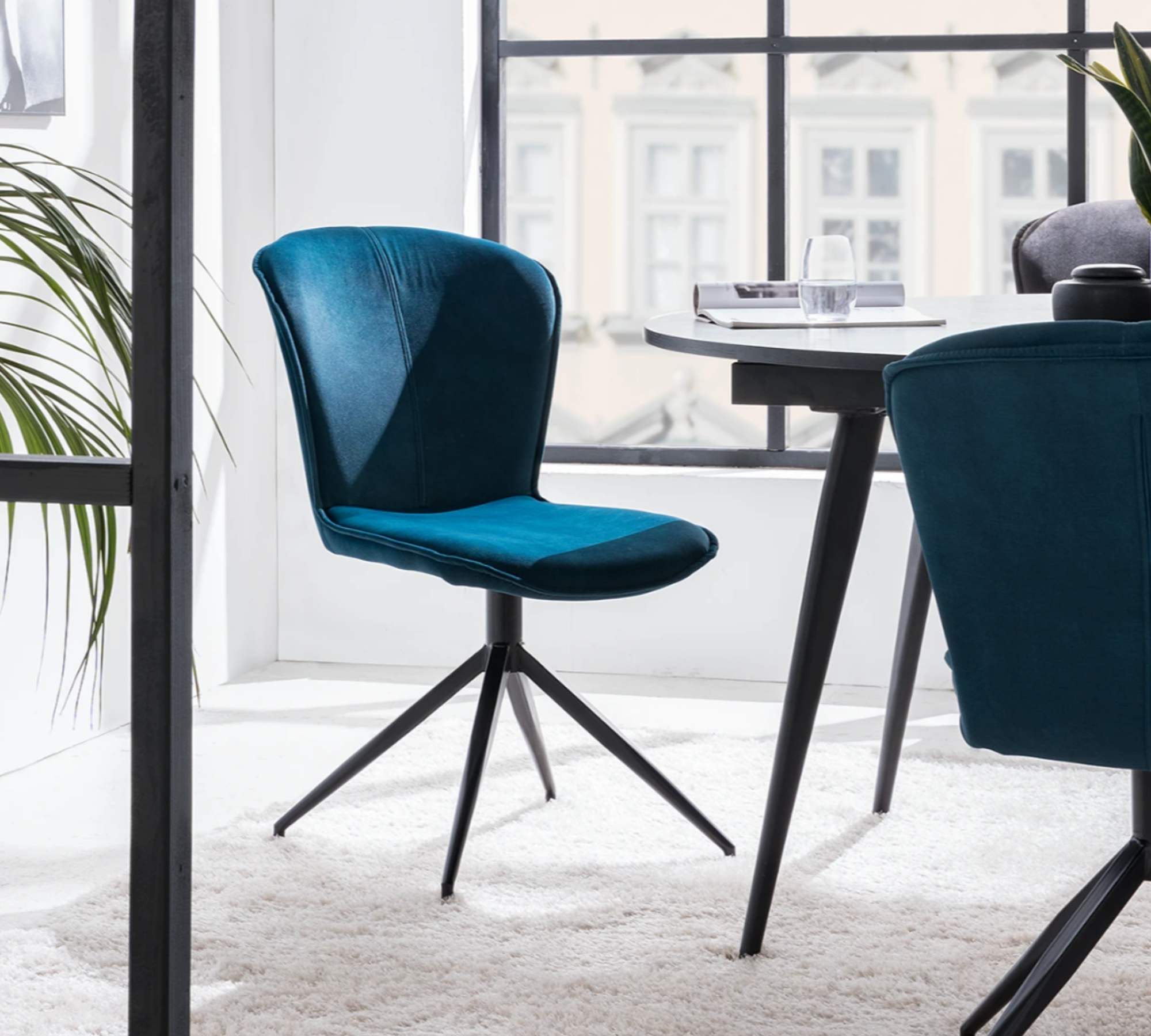 2x Upholstered chair velvet iron blue