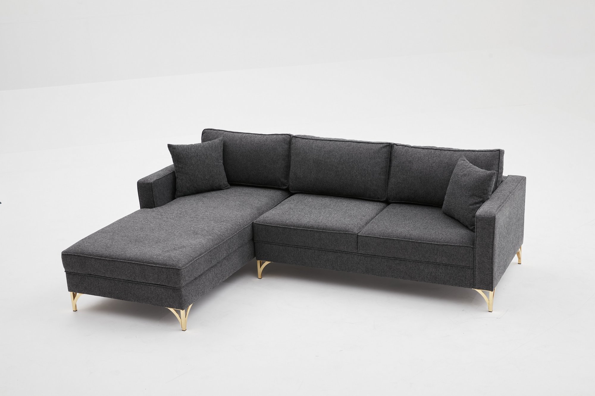 Lima Sofa Récmaiere Links  Anthrazit mit goldenen  Beinen