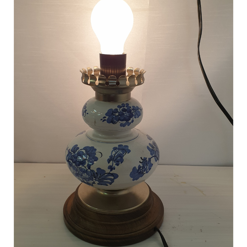 Vintage Tischleuchte Keramik Holz Mehrfarbig