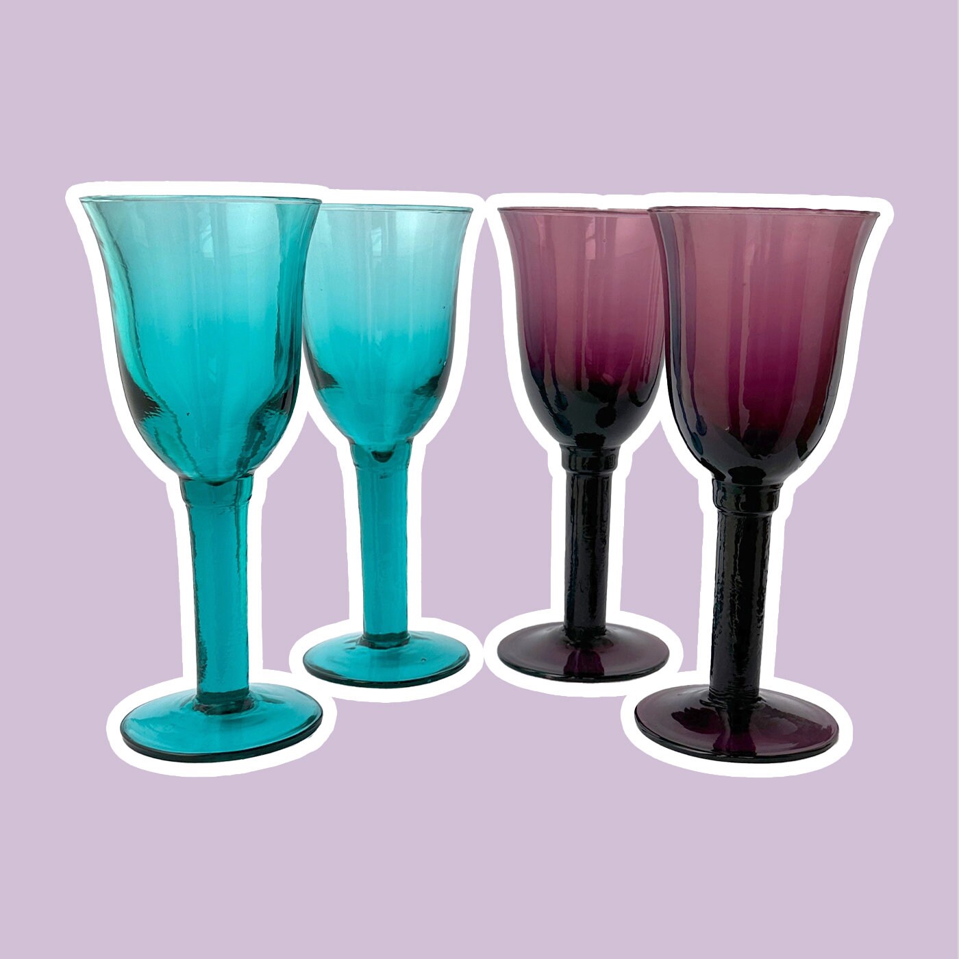 4x Weinglas Türkis Violett 1980er Jahre