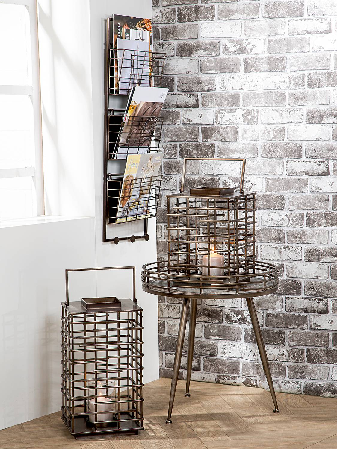 Laterne Loft Eisen Messing Höhe: 47 cm