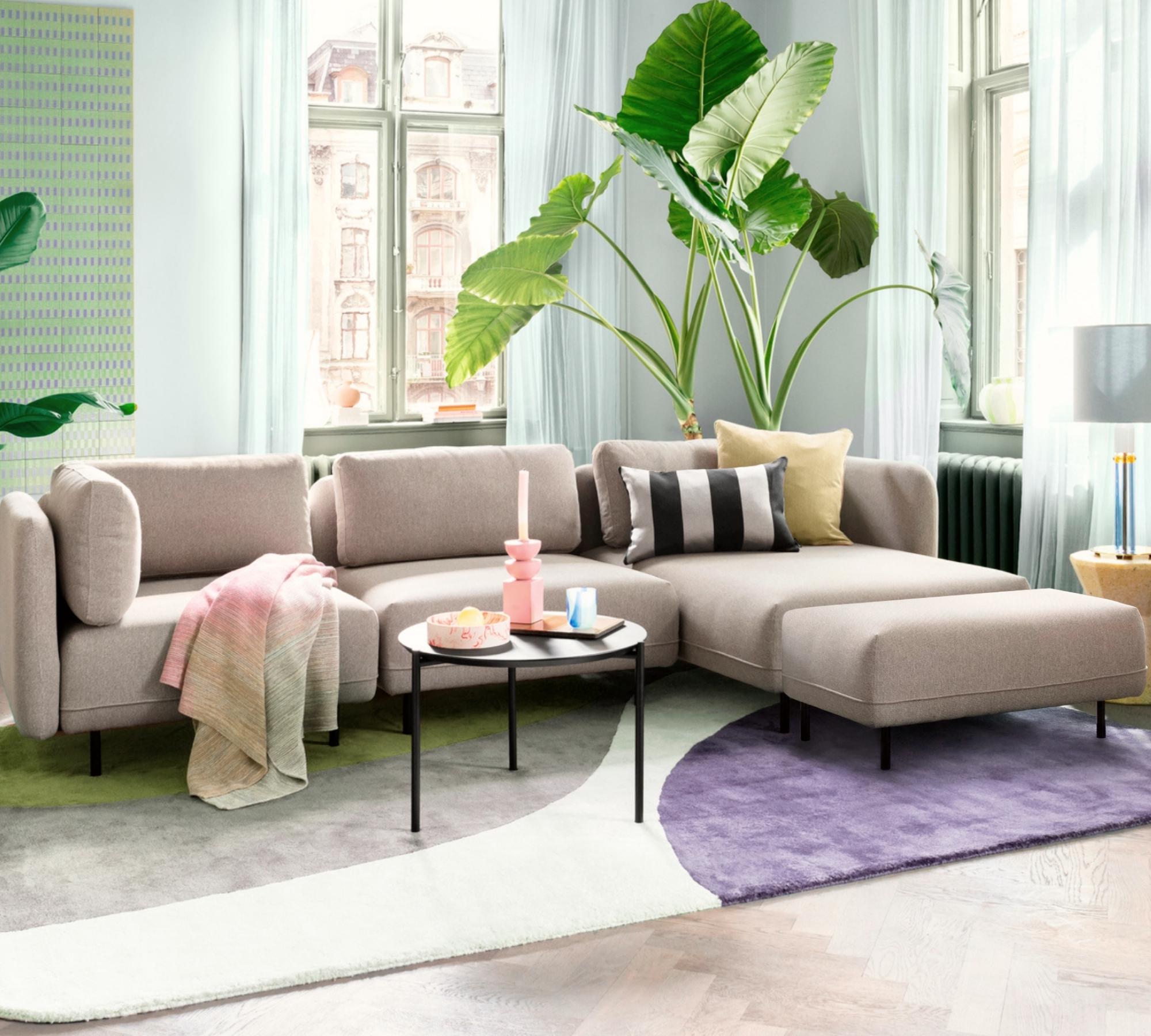 Set Ellis Sofa mit Récamiere + Hocker Beige