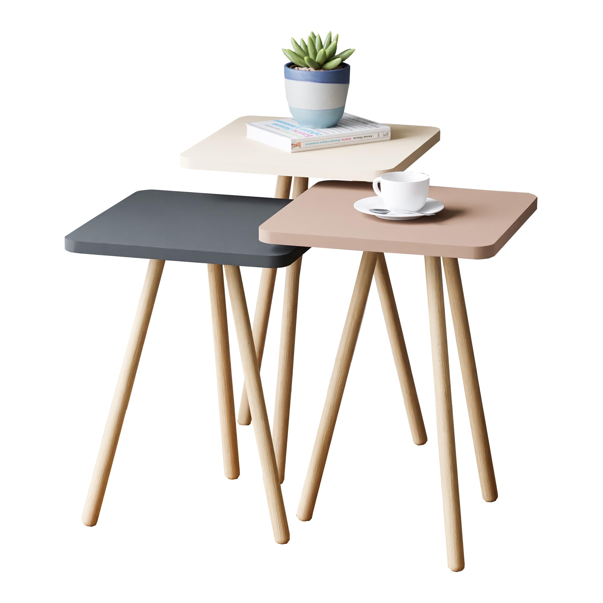 Hobro 3er Set Beistelltisch Holz Mehrfarbig