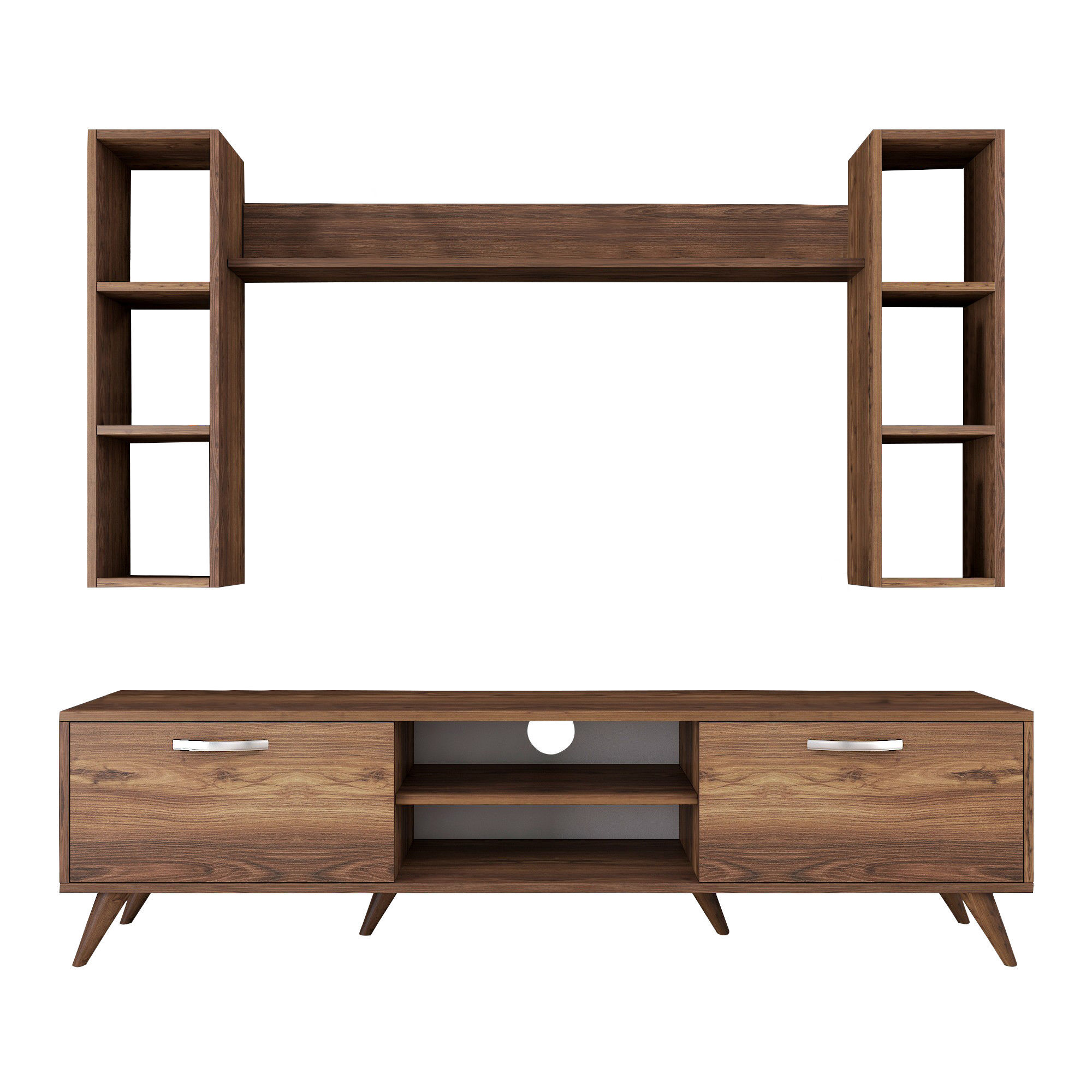Lowboard with wall shelf walnut brown