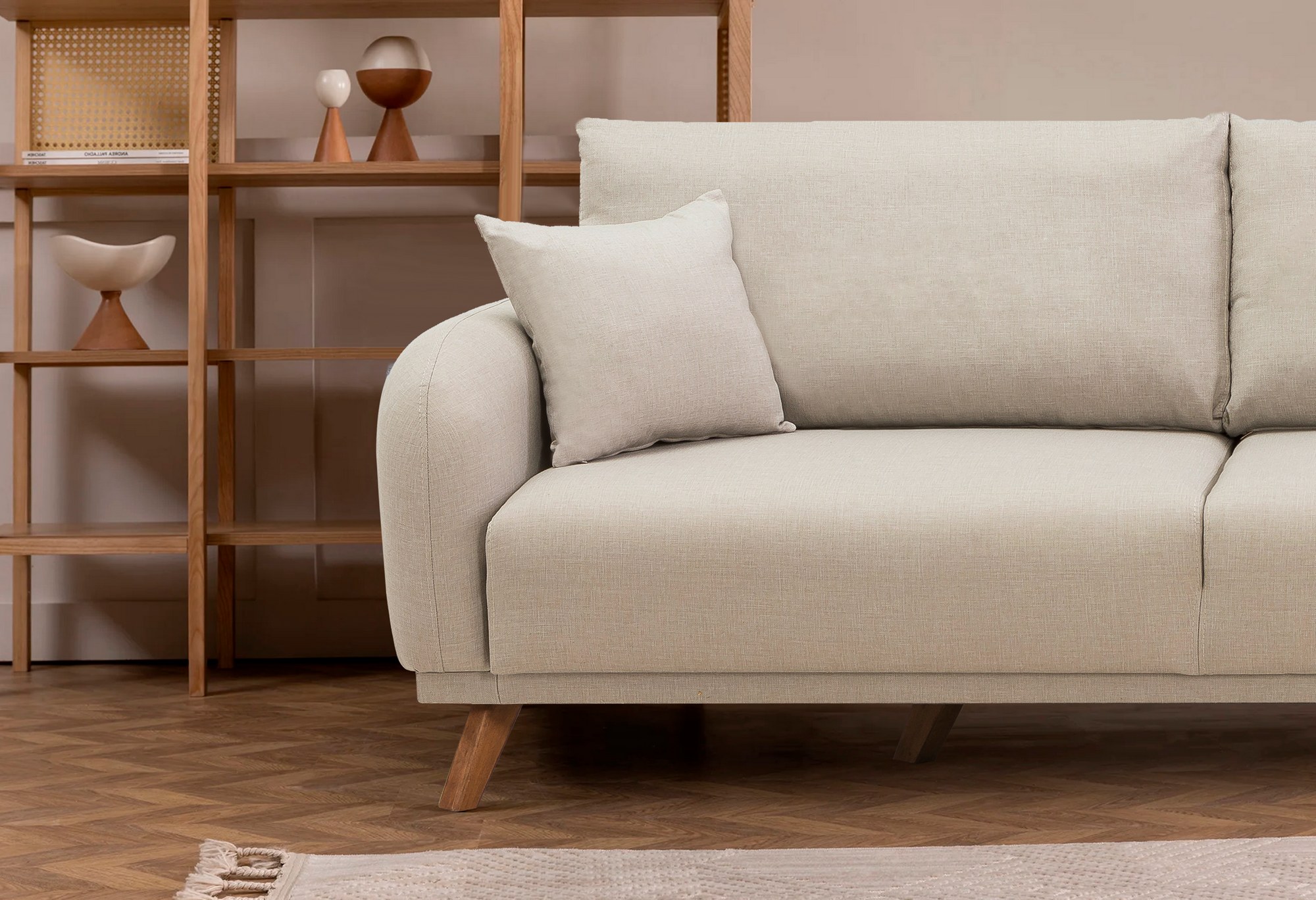 Hera Schlafsofa 3-Sitzer Holz Creme