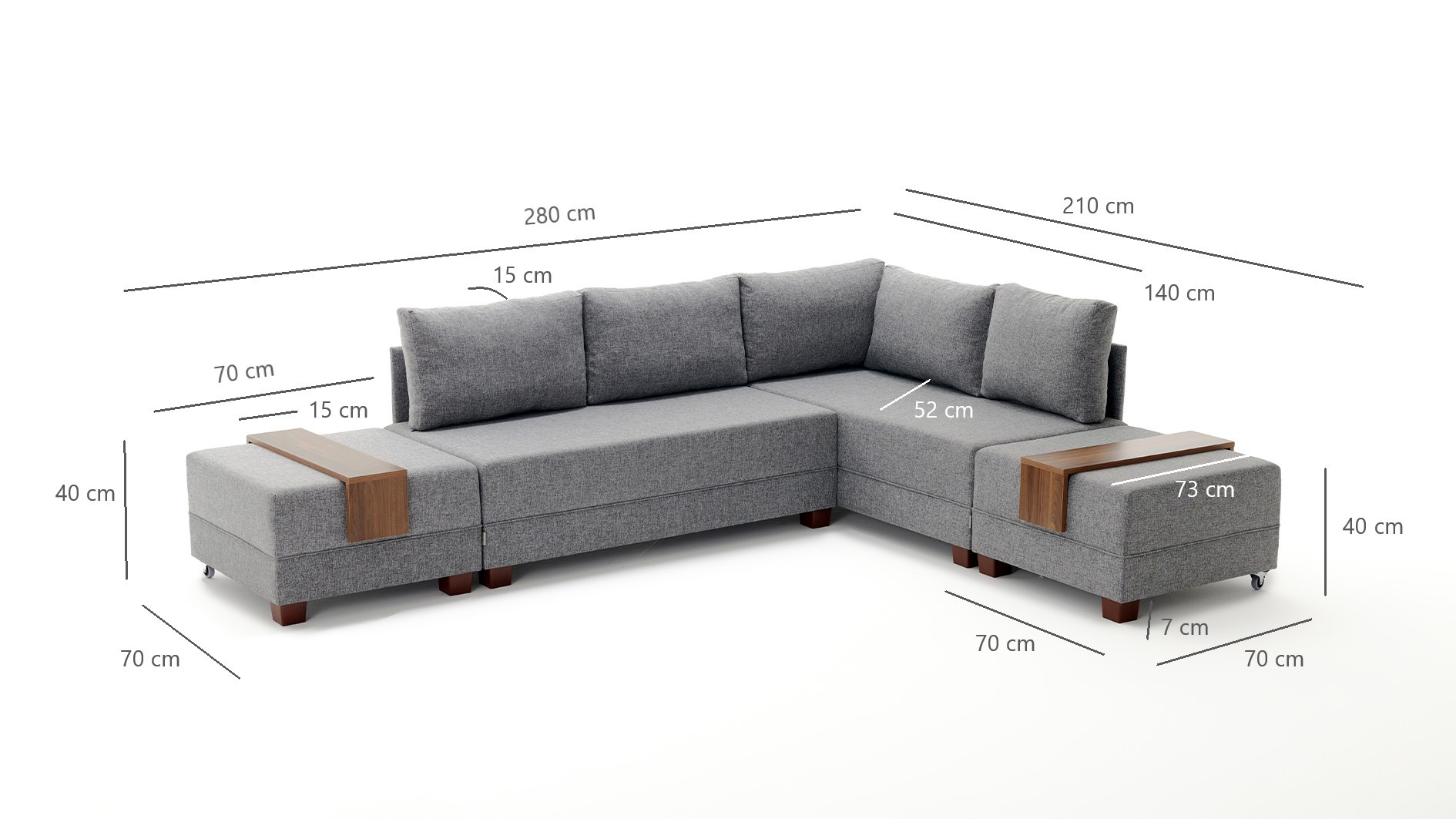 Fly Ecksofa Rechts mit 2 Hockern Braun