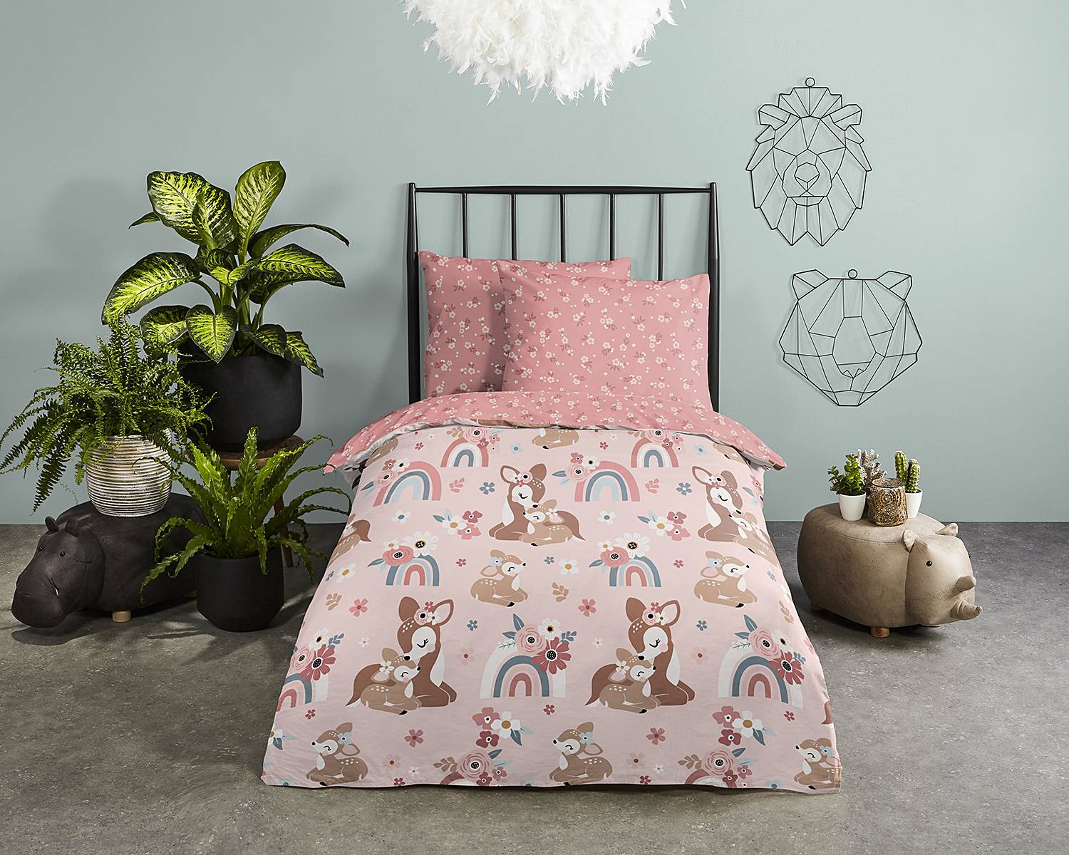 Rehkitz Kinderbettwäsche Baumwolle 100x135cm Kissen 40x60cm