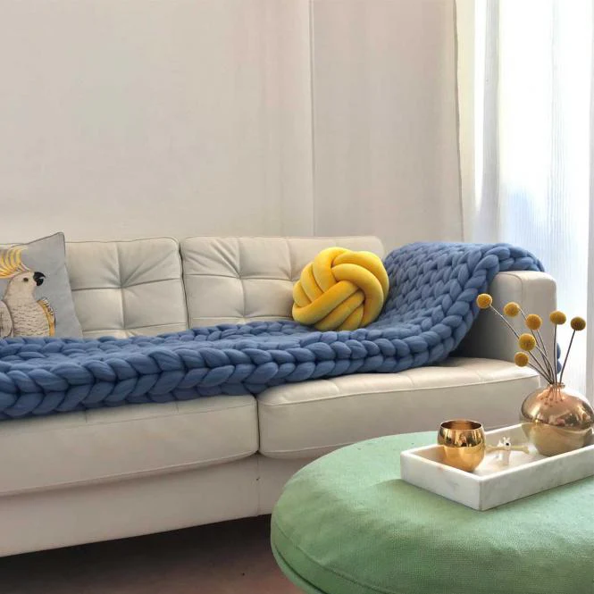 Cosima Chunky Knit Wolldecke Merinowolle Rauchblau