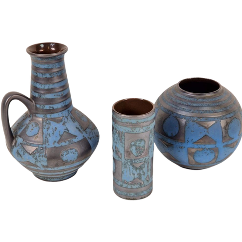 Set Vintage Vase Keramik Blau 