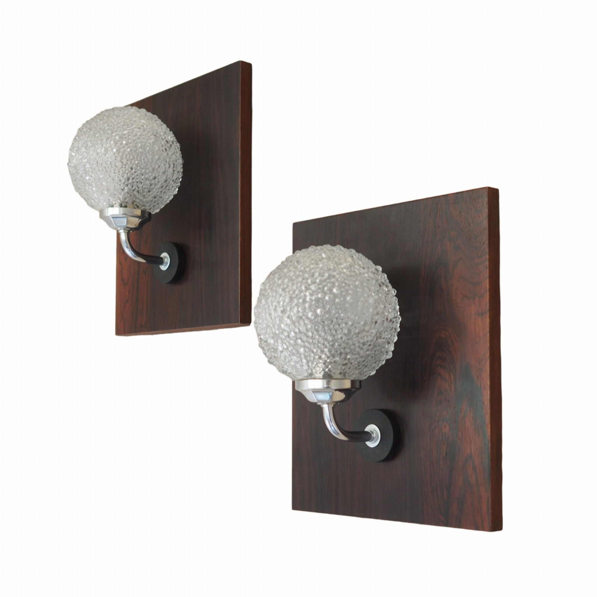 2x Lampada da parete vetro legno marrone anni '70