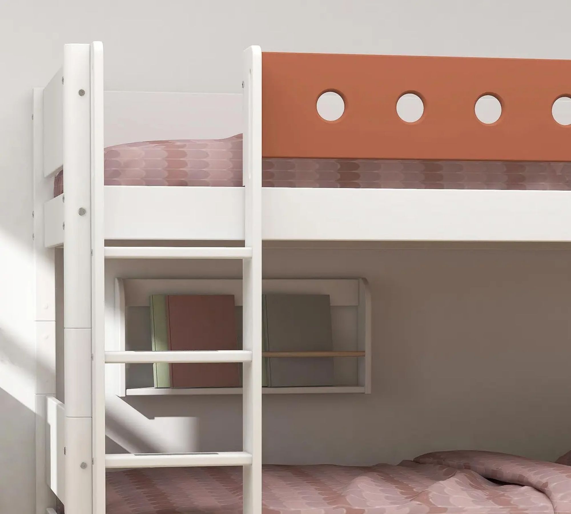 Etagenbett mit Gerader Leiter Holz Weiß