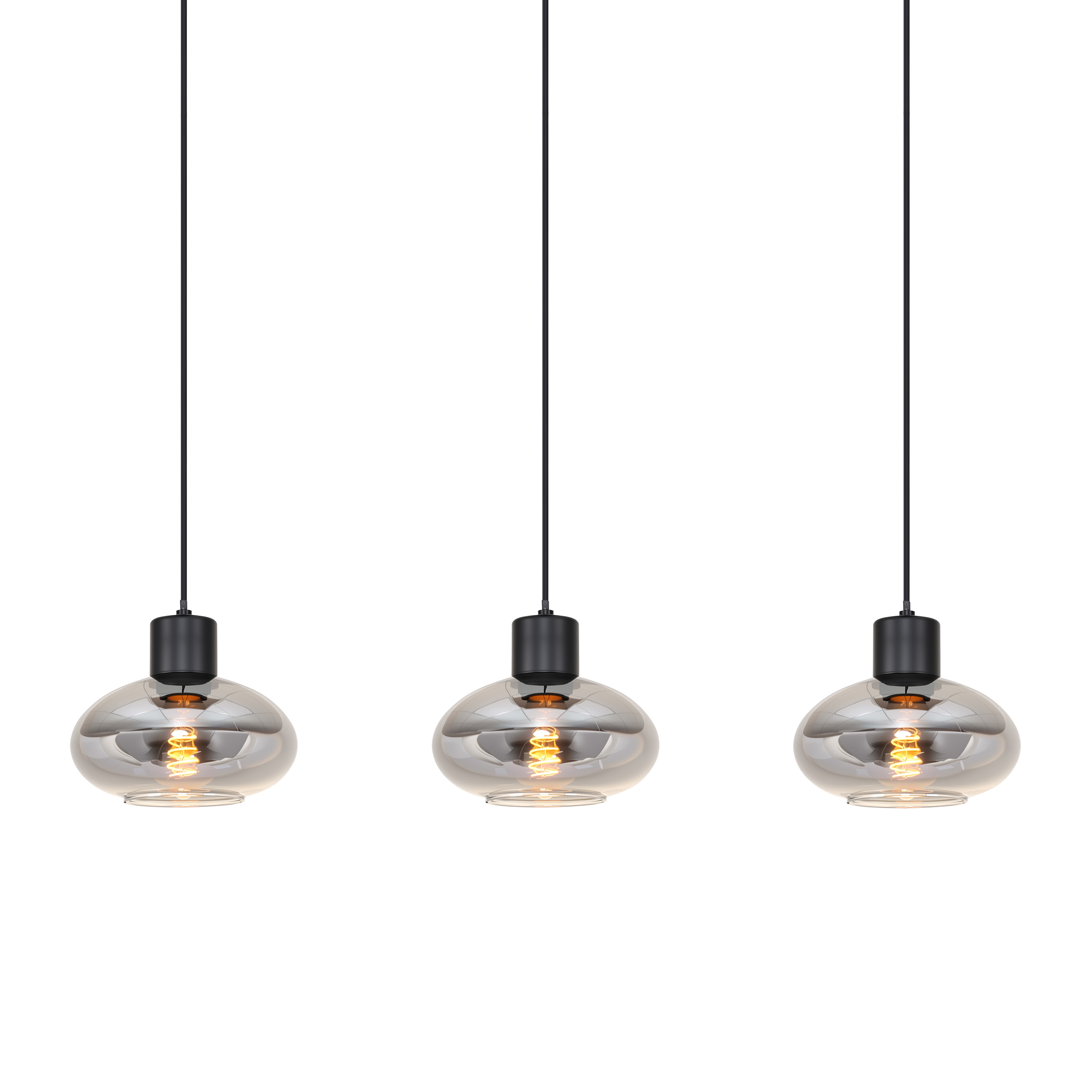 3-Flammig Laport Pendelleuchte Gusseisen Rauchglas Schwarz