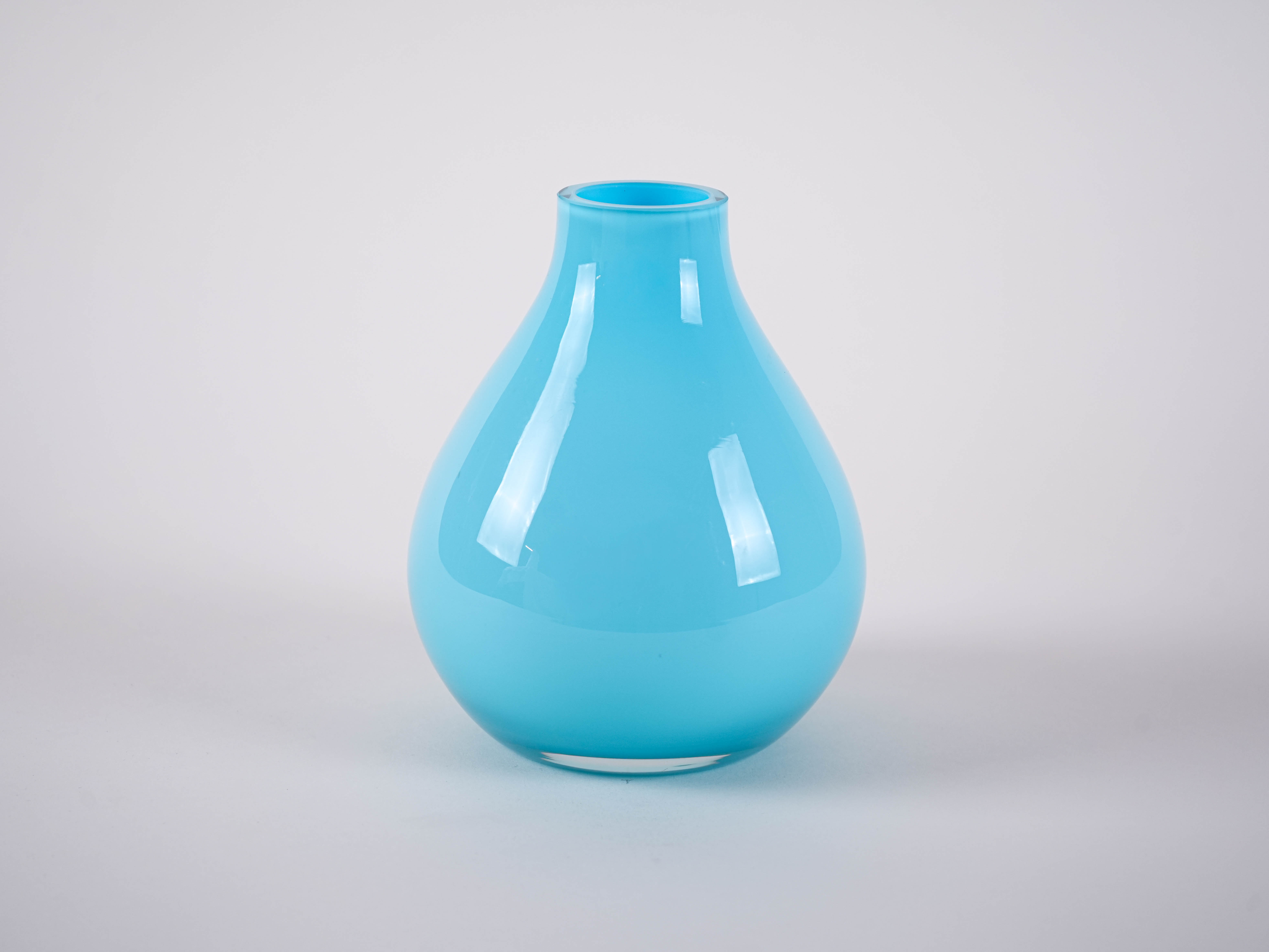 Light blue 1970s glass vase