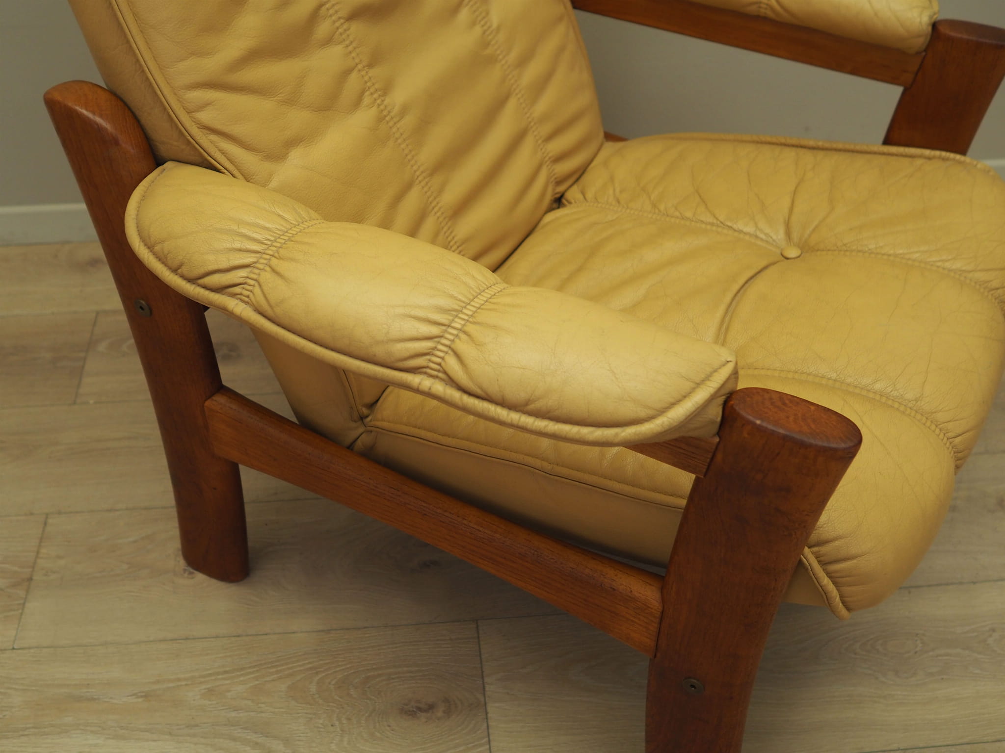 Armchair Teak Wood Leather Yellow 1960s