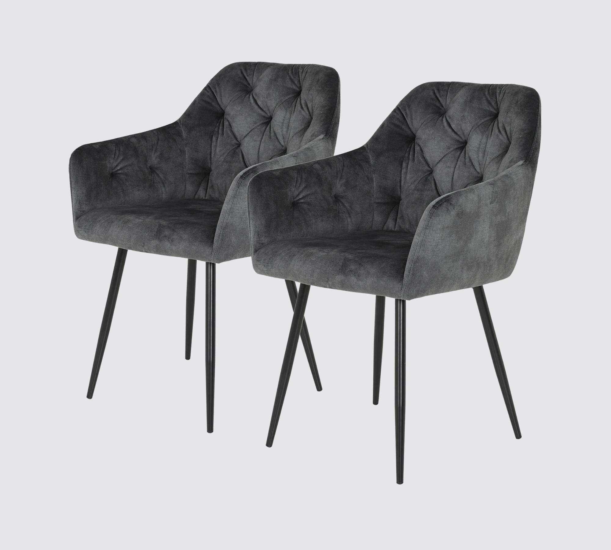 2x Armchair upholstered in tufted velvet, medium grey