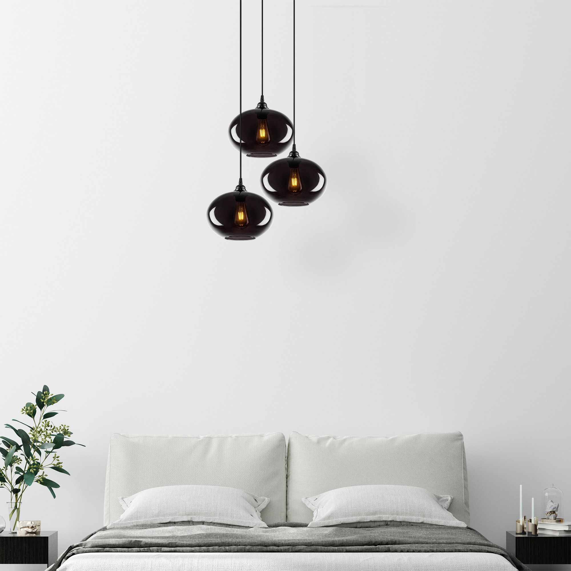 Pendant lamp 3 elements metal smoke-colored