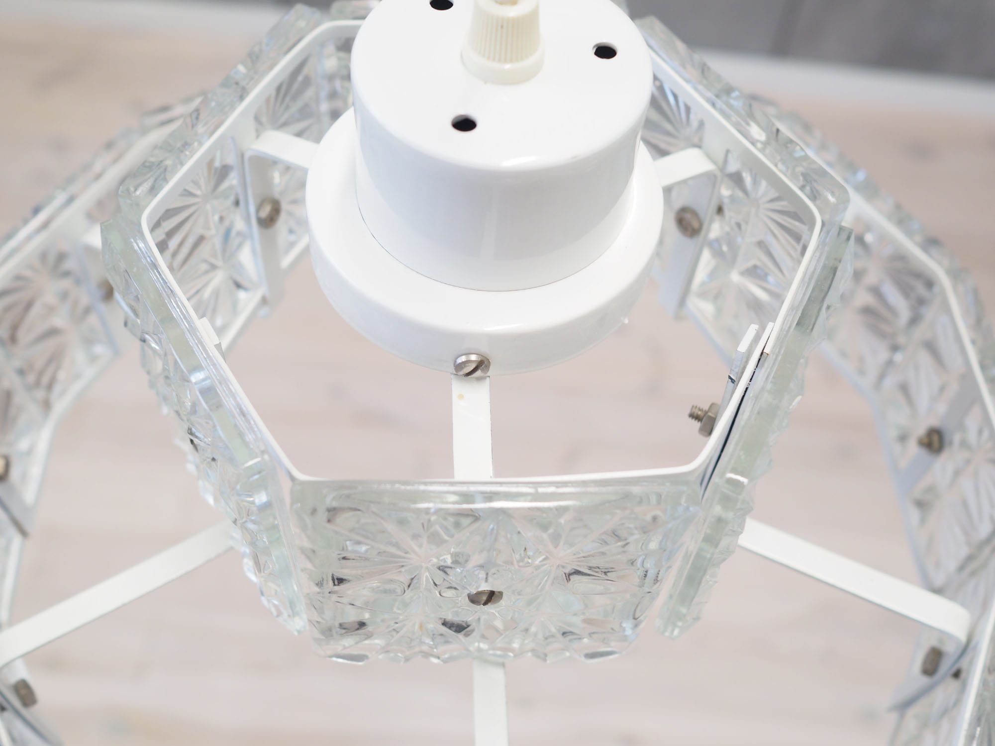 Vintage pendant lamp glass metal white 1970s