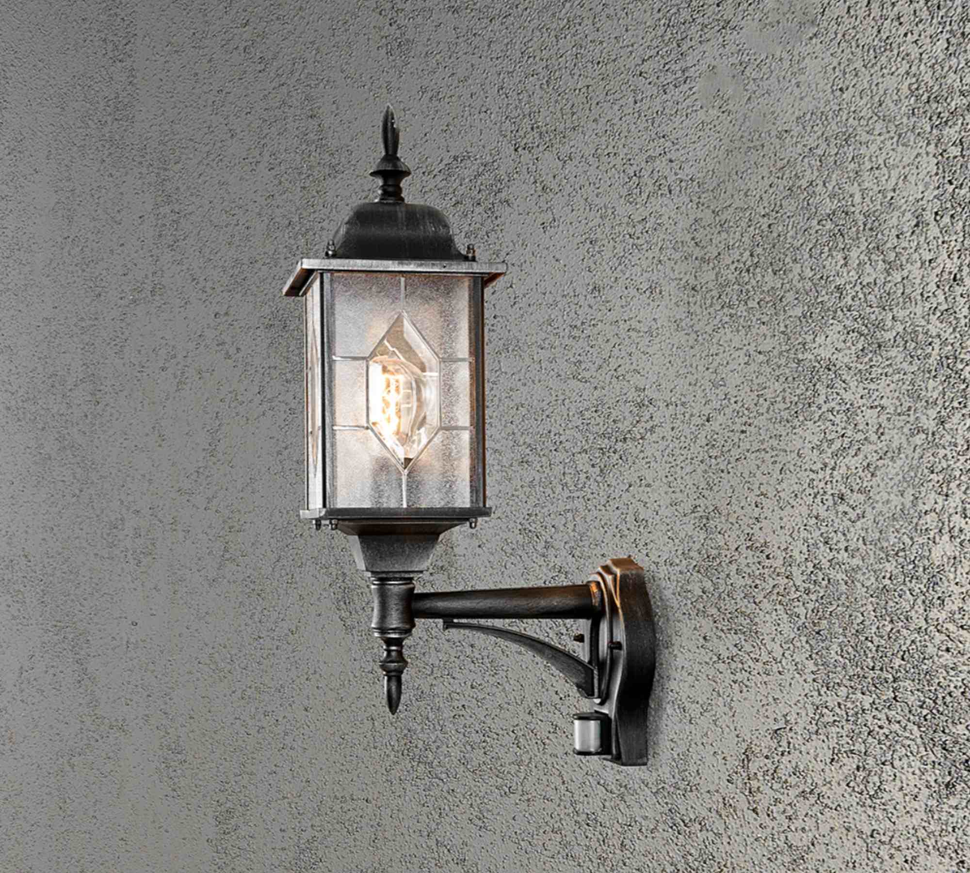 Wandleuchte mit Bewegungsmelder Alumnium Glas Schwarz