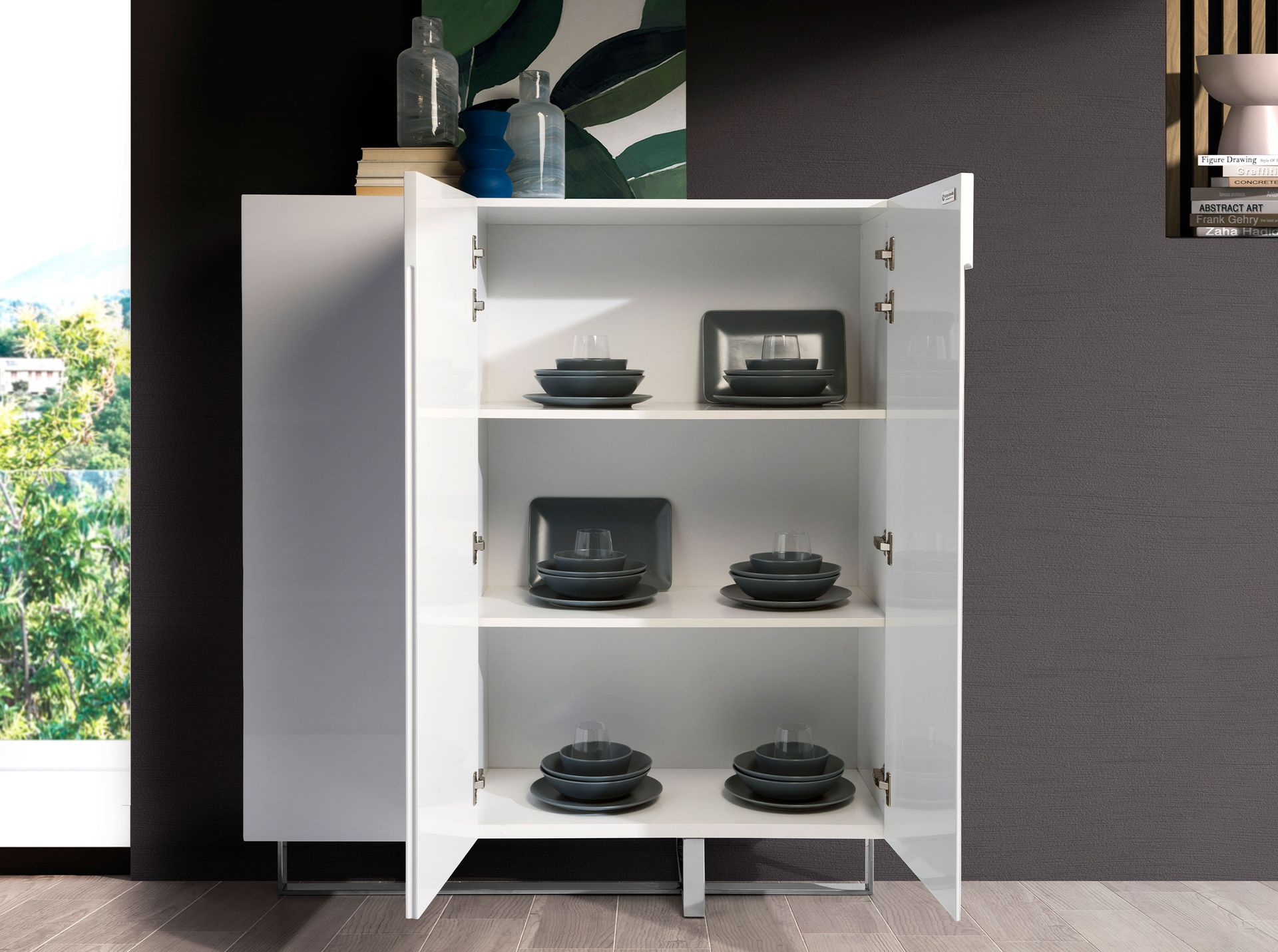 3053 Sideboard Verchromter Stahl Weiß