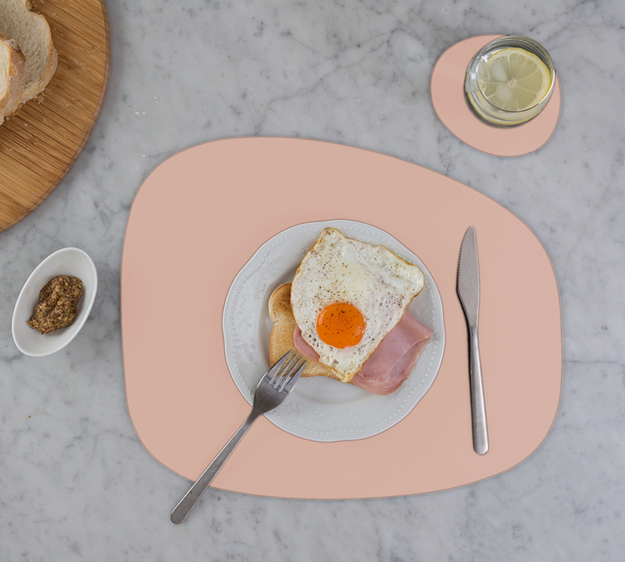 Stone Placemat + 4x Coasters 100% Recycled Leather Pink
