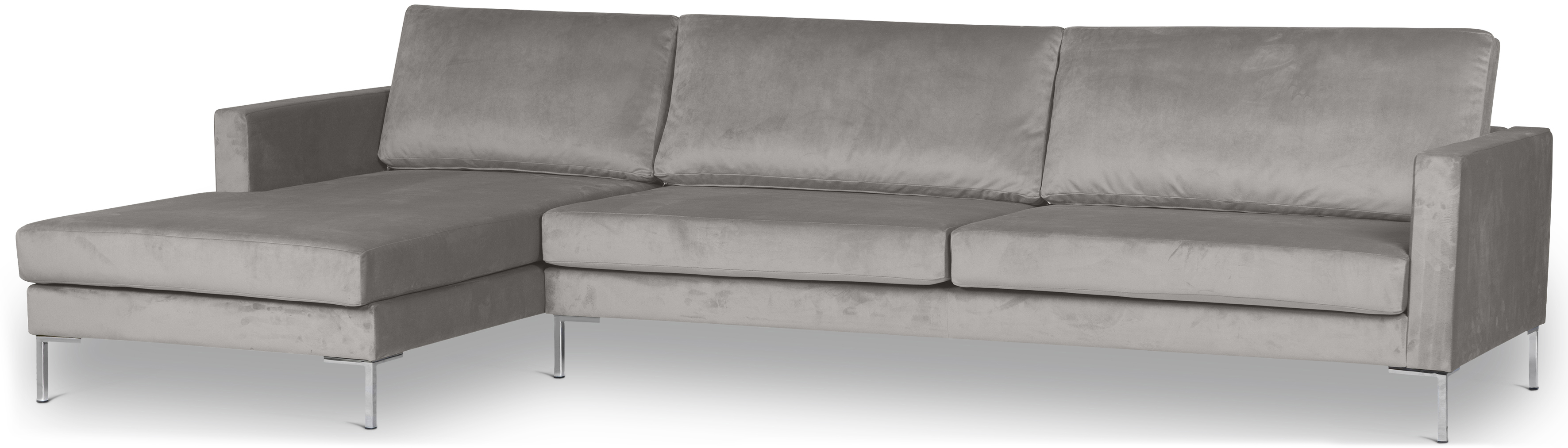 Portobello Sofa Récamiere Links Samt Metall Hellgrau