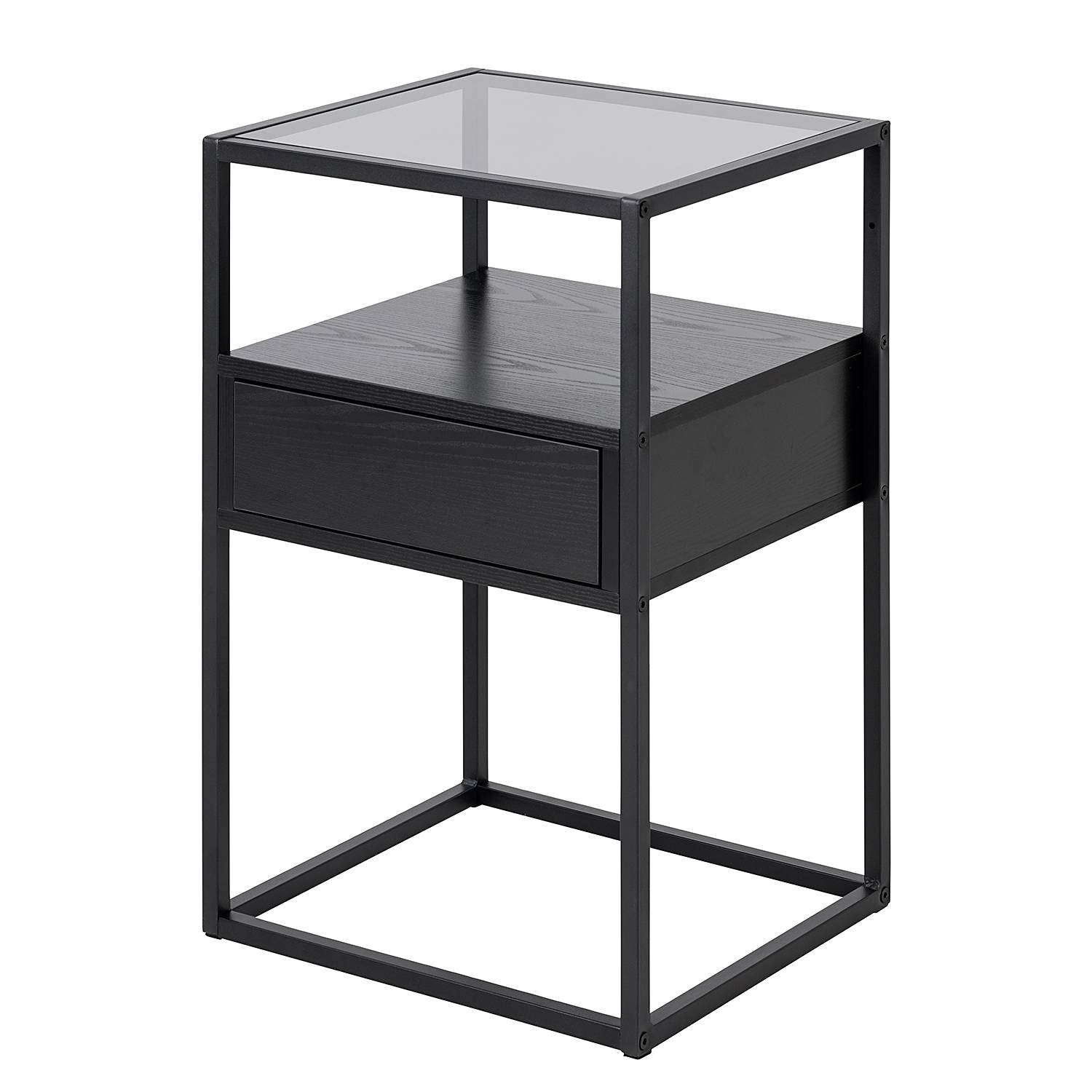 Keable Nachtkommode Glas Metall Schwarz