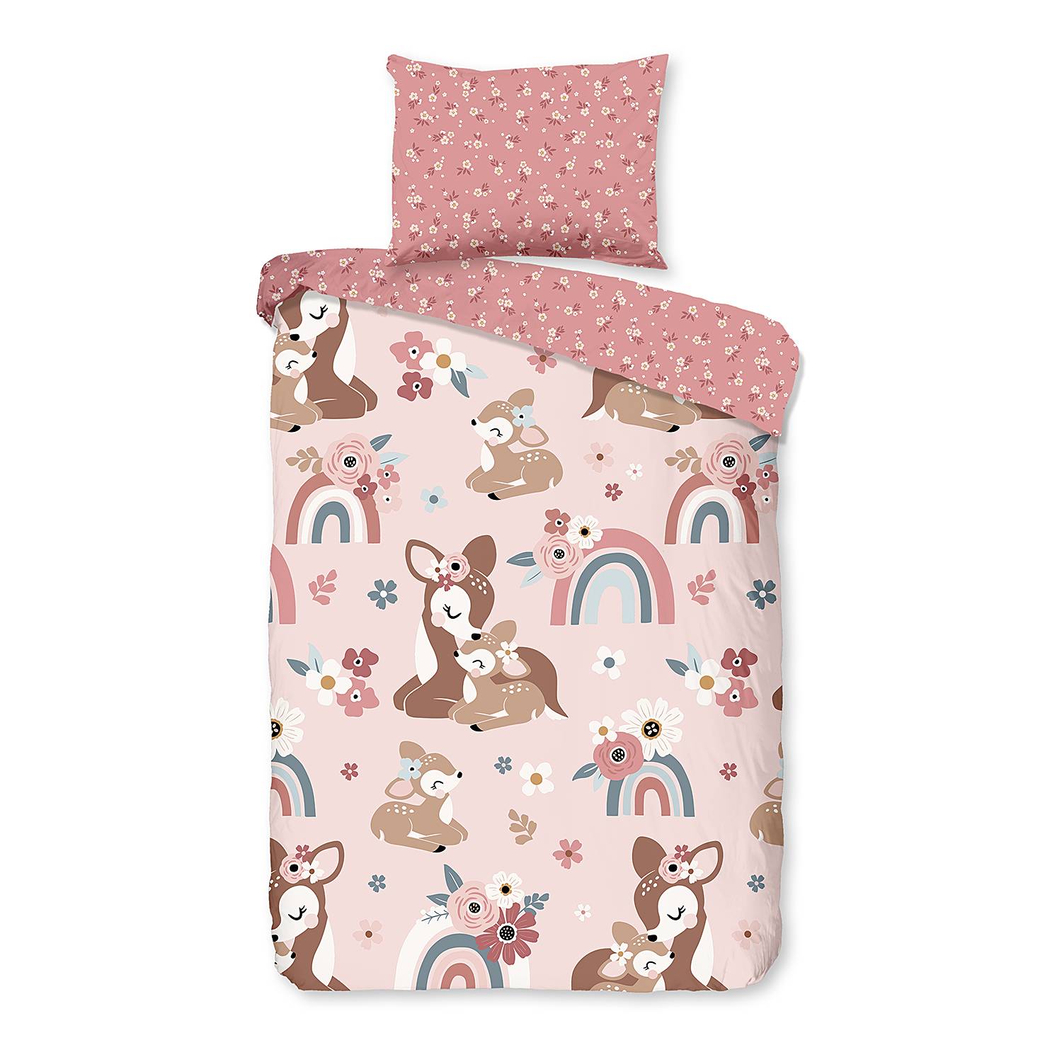 Rehkitz Kinderbettwäsche Baumwolle 100x135cm Kissen 40x60cm