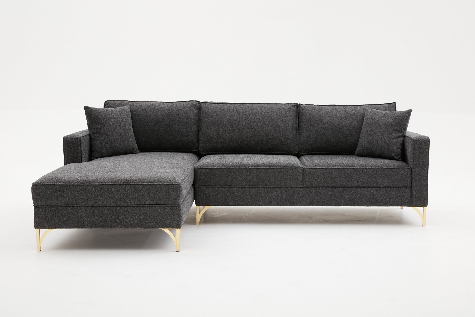 Lima Sofa Récamiere Links Anthrazit mit goldenen Beinen