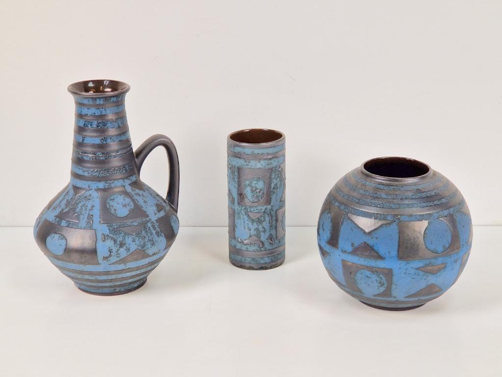 Set Vintage Vase Keramik Blau 