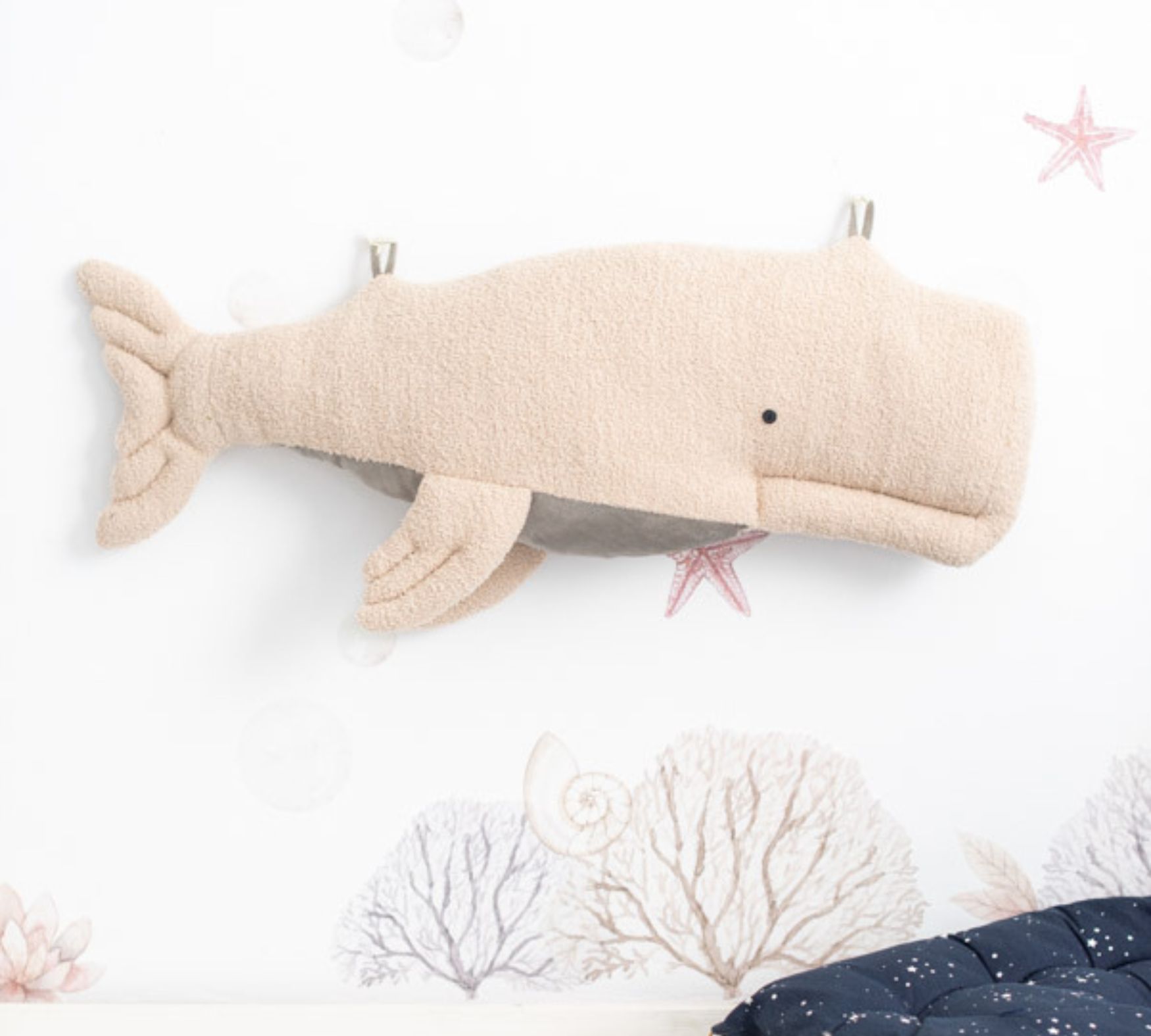 2x Beluga Whale Plush Toy Cotton Blue Beige