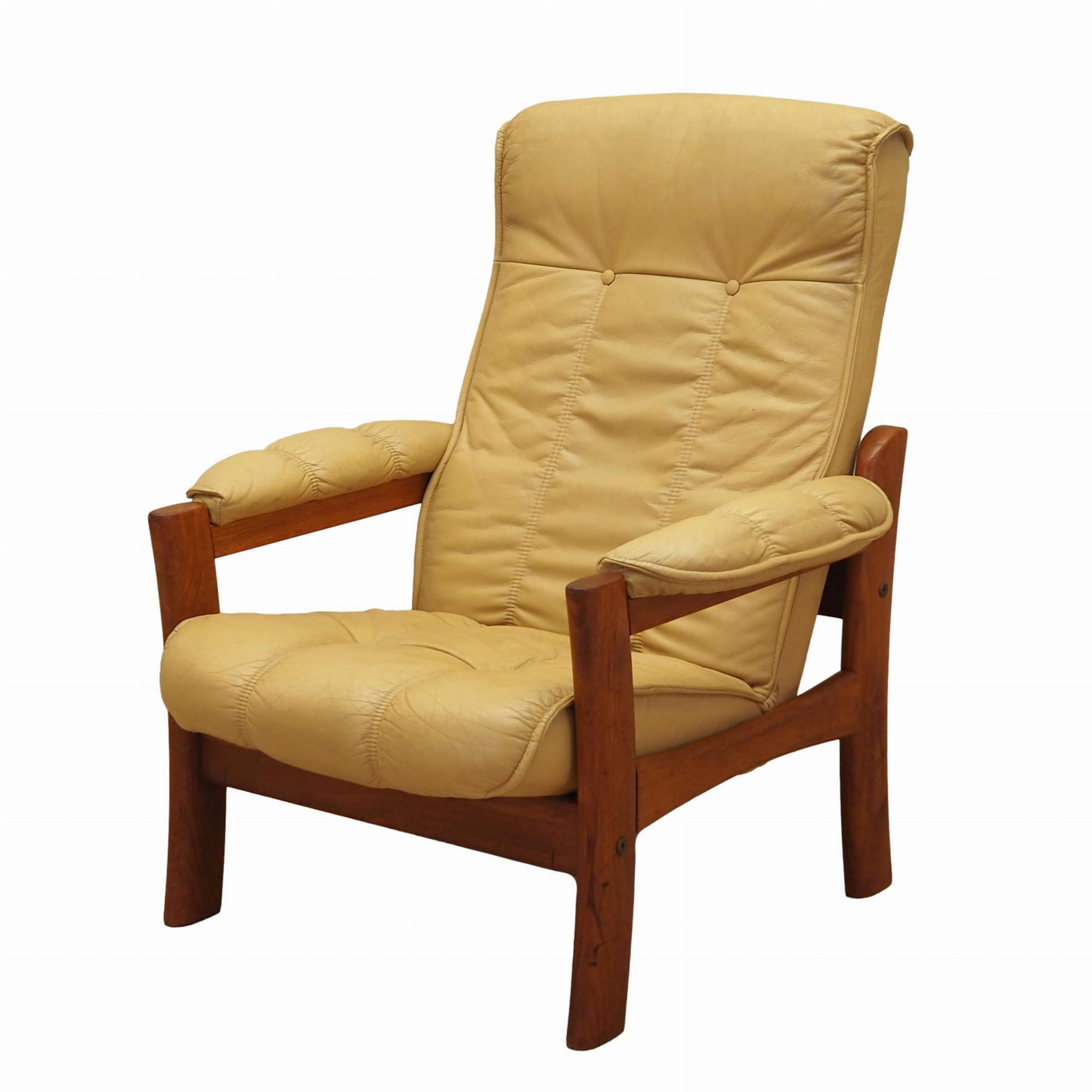 Armchair Teak Wood Leather Yellow 1960s