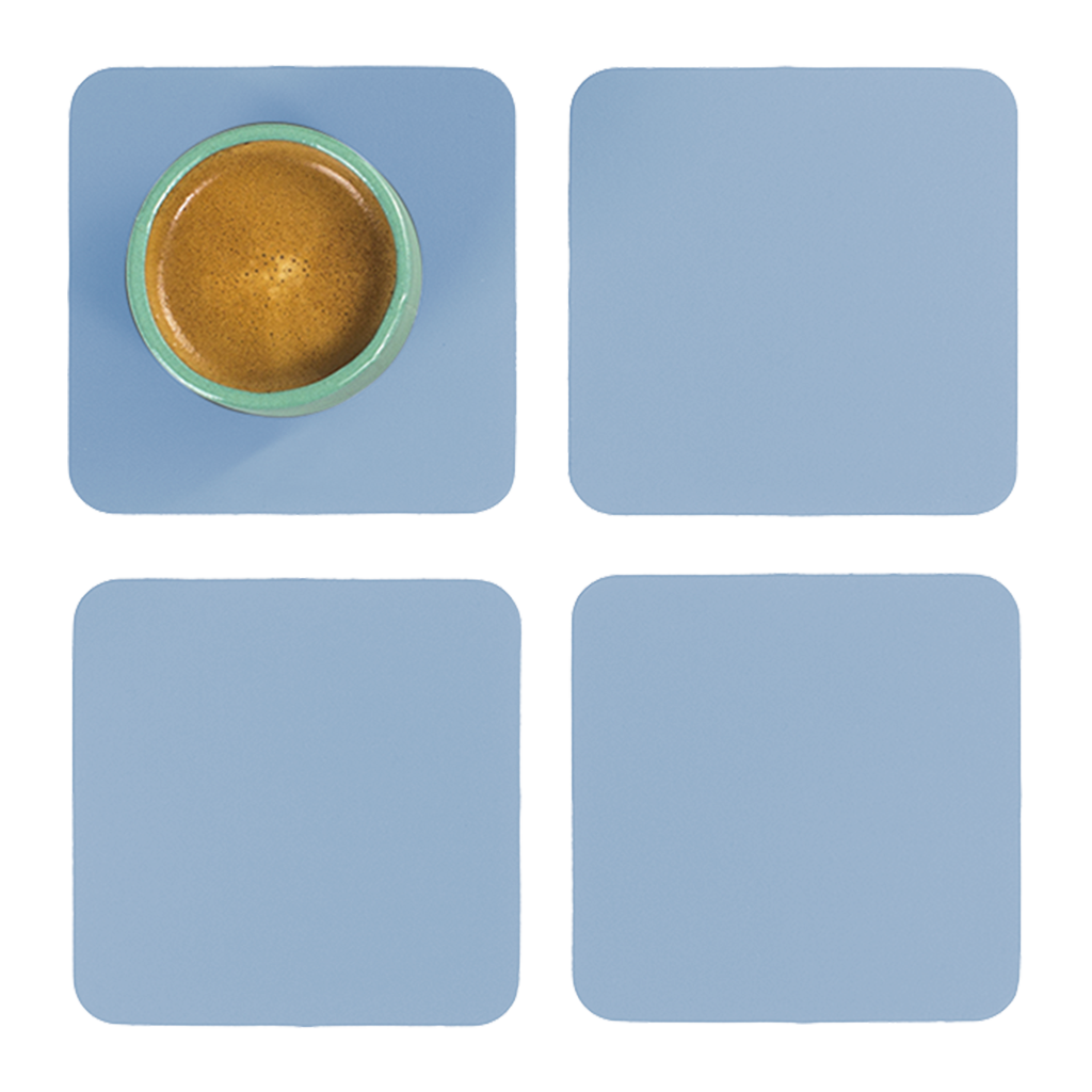 4x Coasters Square 100% Recycled Leather Light Blue