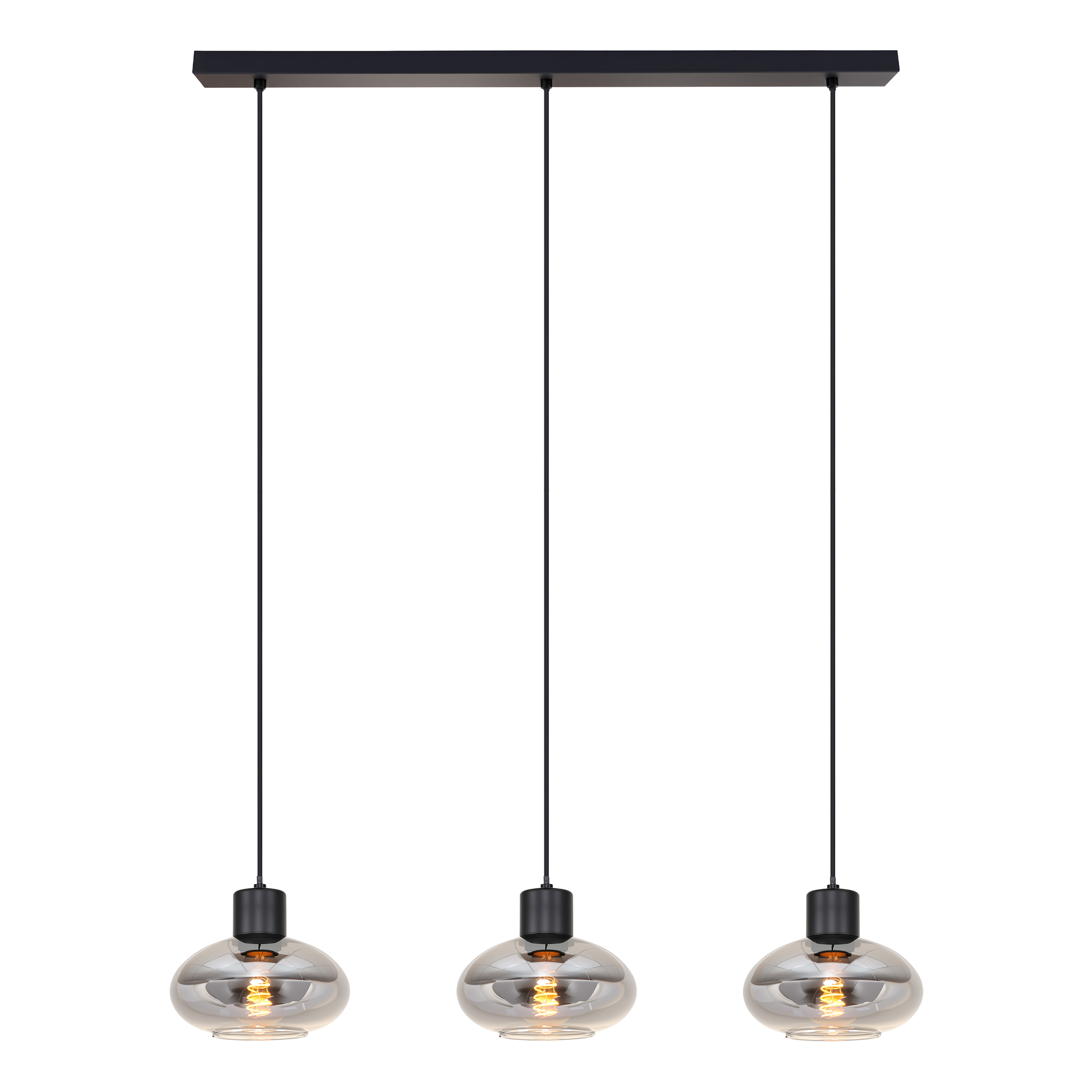 3-Flammig Laport Pendelleuchte Gusseisen Rauchglas Schwarz