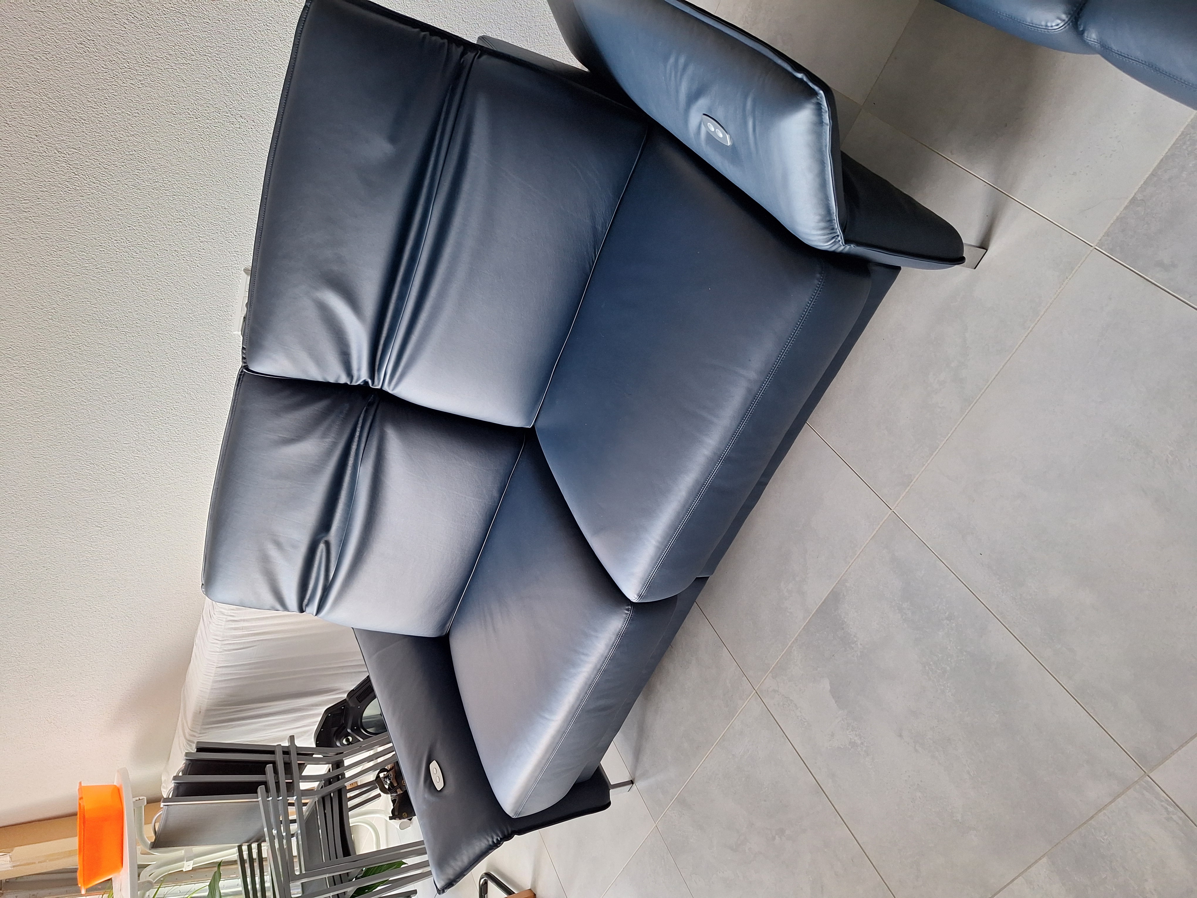 2x Sofa 2,5-Sitzer Leder Dunkelblau