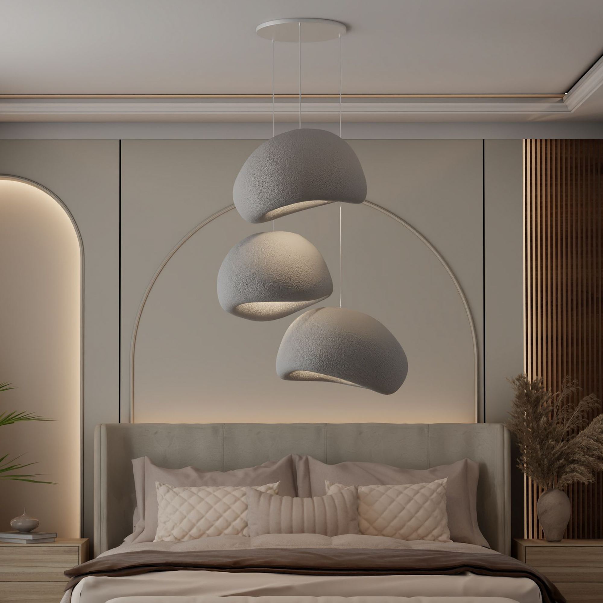 3-Flammig Wabi Sabi Nami Pendelleuchte Beton Grau