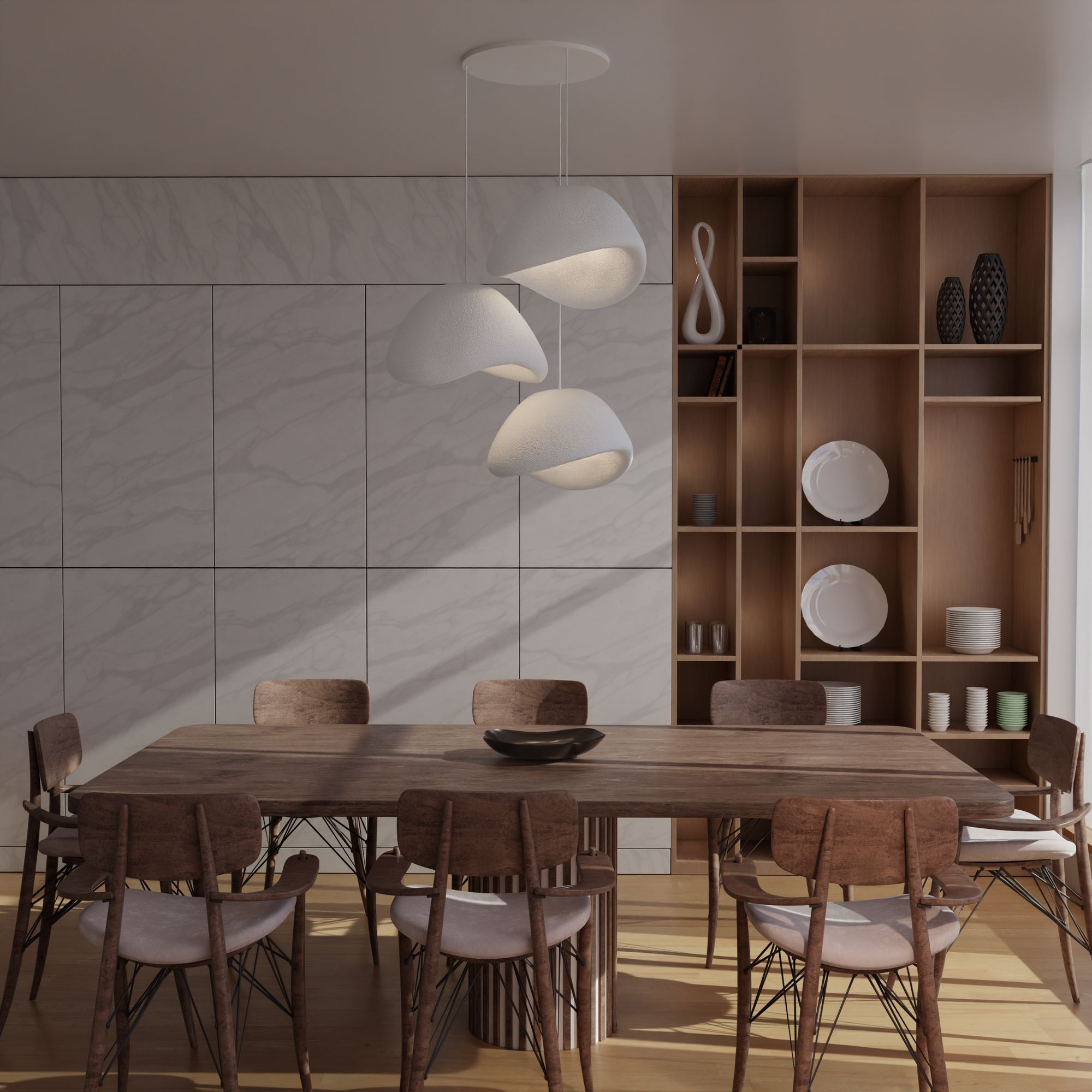 3-Flammig Wabi Sabi Stonefades Pendelleuchte Weiß